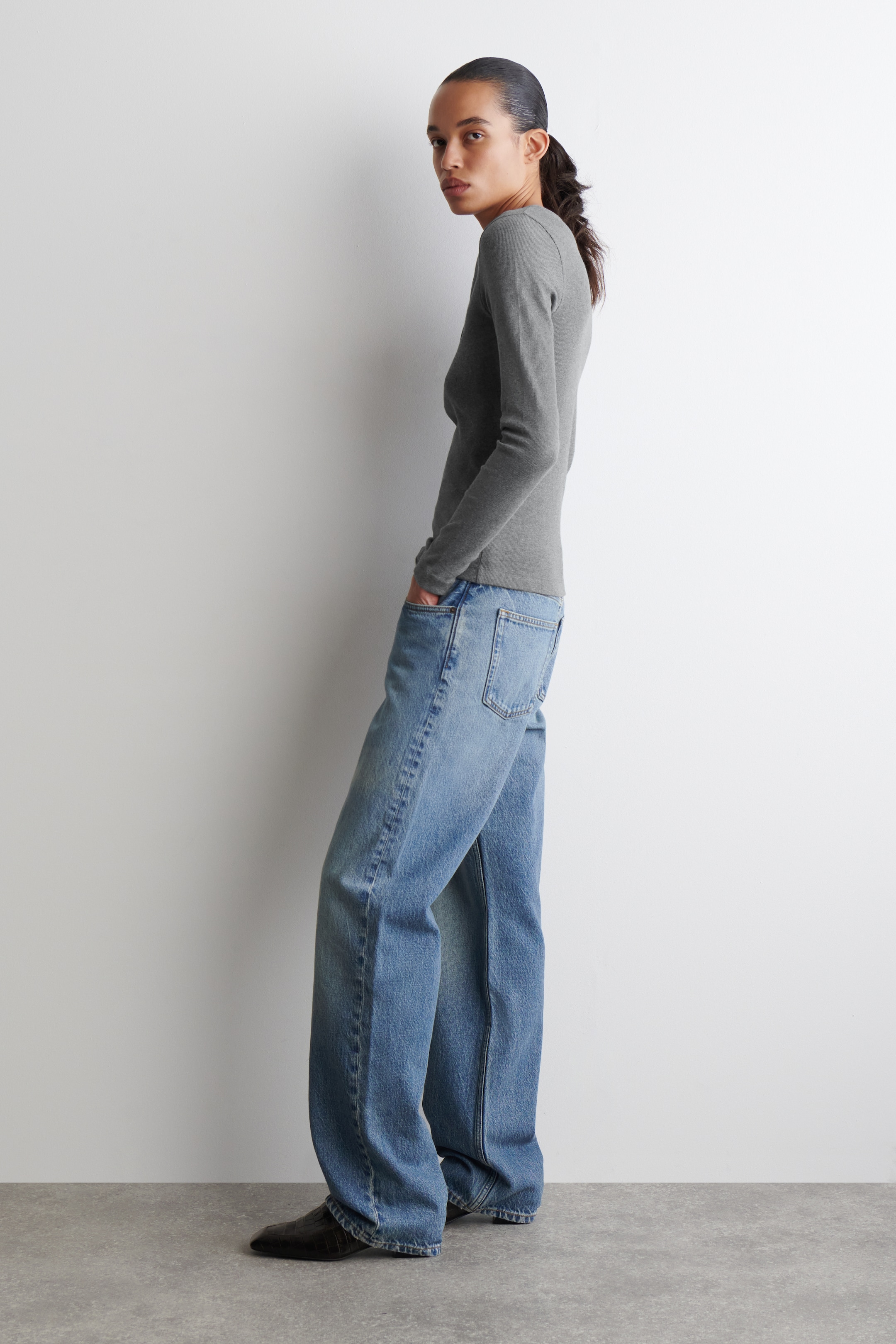 Ingrandisci l'immagine: LONG-SLEEVED HENLEY TOP - GREY MÉLANGE - DONNA | H&M CH 4