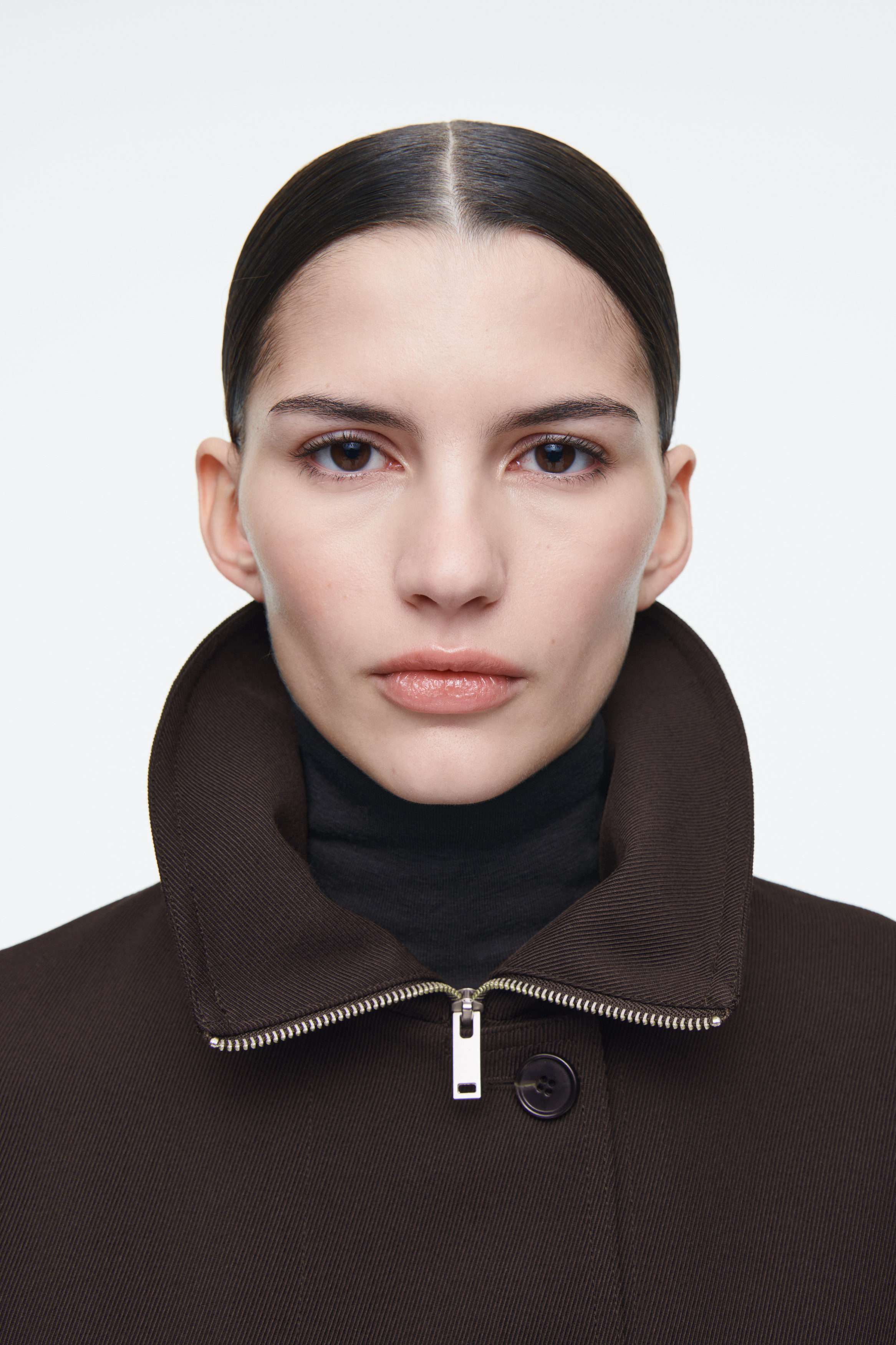 COS コート　ファンネルネックウールコート OVERSIZED FUNNEL-NECK WOOL-BLEND JACKET - DARK BROWN | COS