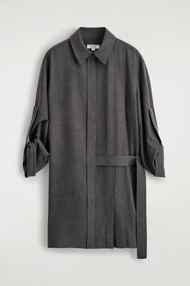 MINI-HEMDKLEID AUS WOLLE MIT FALTEN - Dunkelgrau - 1