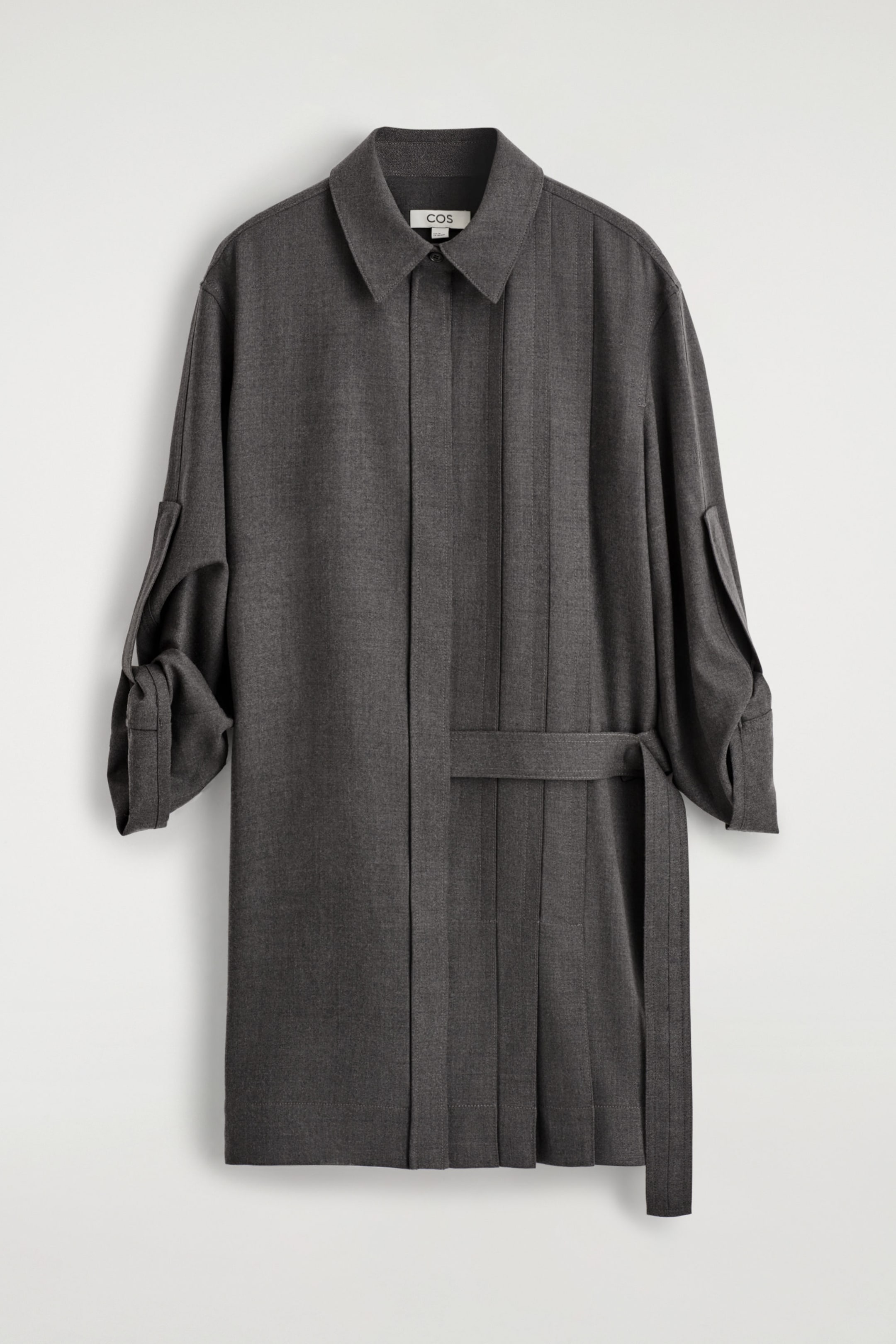 HALF-PLEATED WOOL MINI SHIRT DRESS