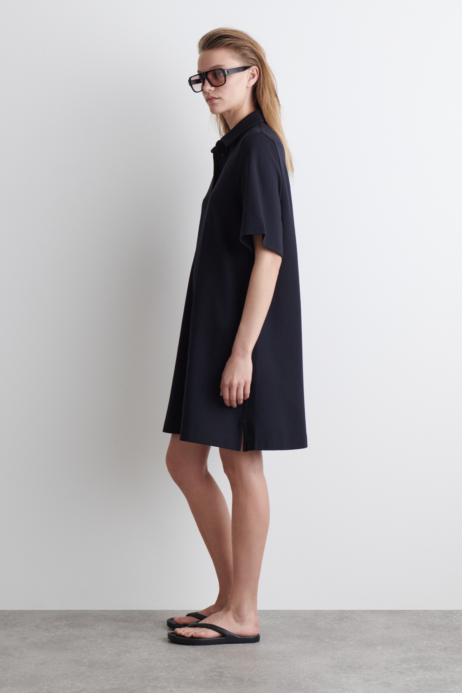 MINI ABITO IN STILE POLO IN JERSEY - BLU NAVY/KAKI SCURO - 4