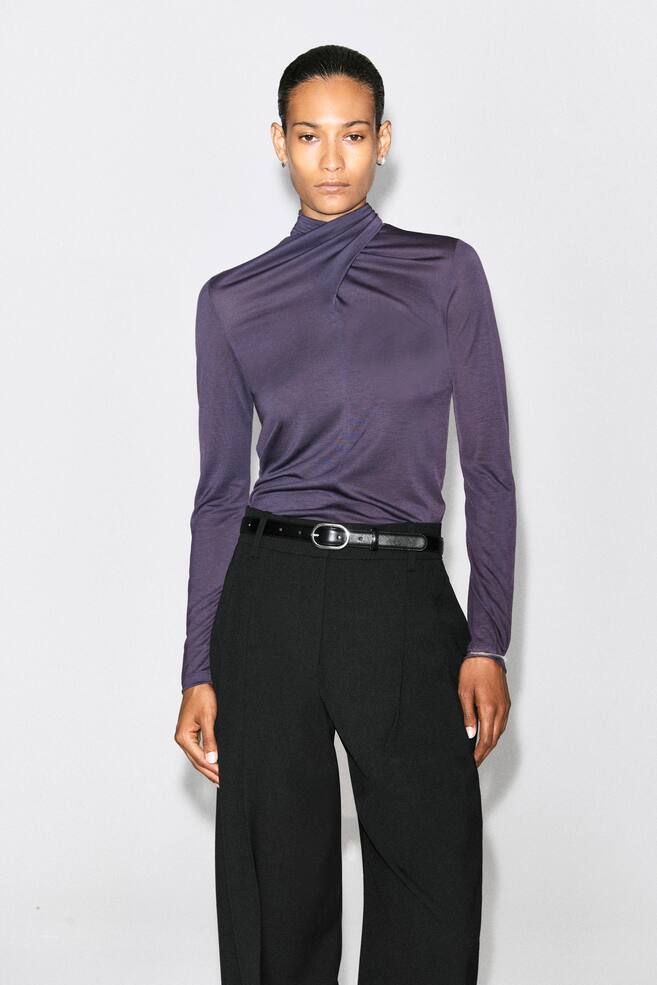 FLUID SCARF-DETAIL TOP - DARK PURPLE/NAVY - 1