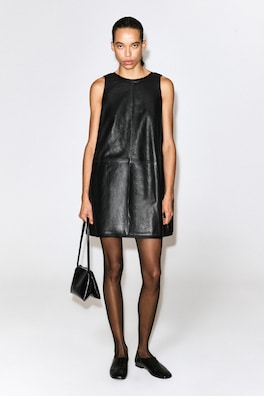 LEATHER A-LINE MINI DRESS — BLACK 2