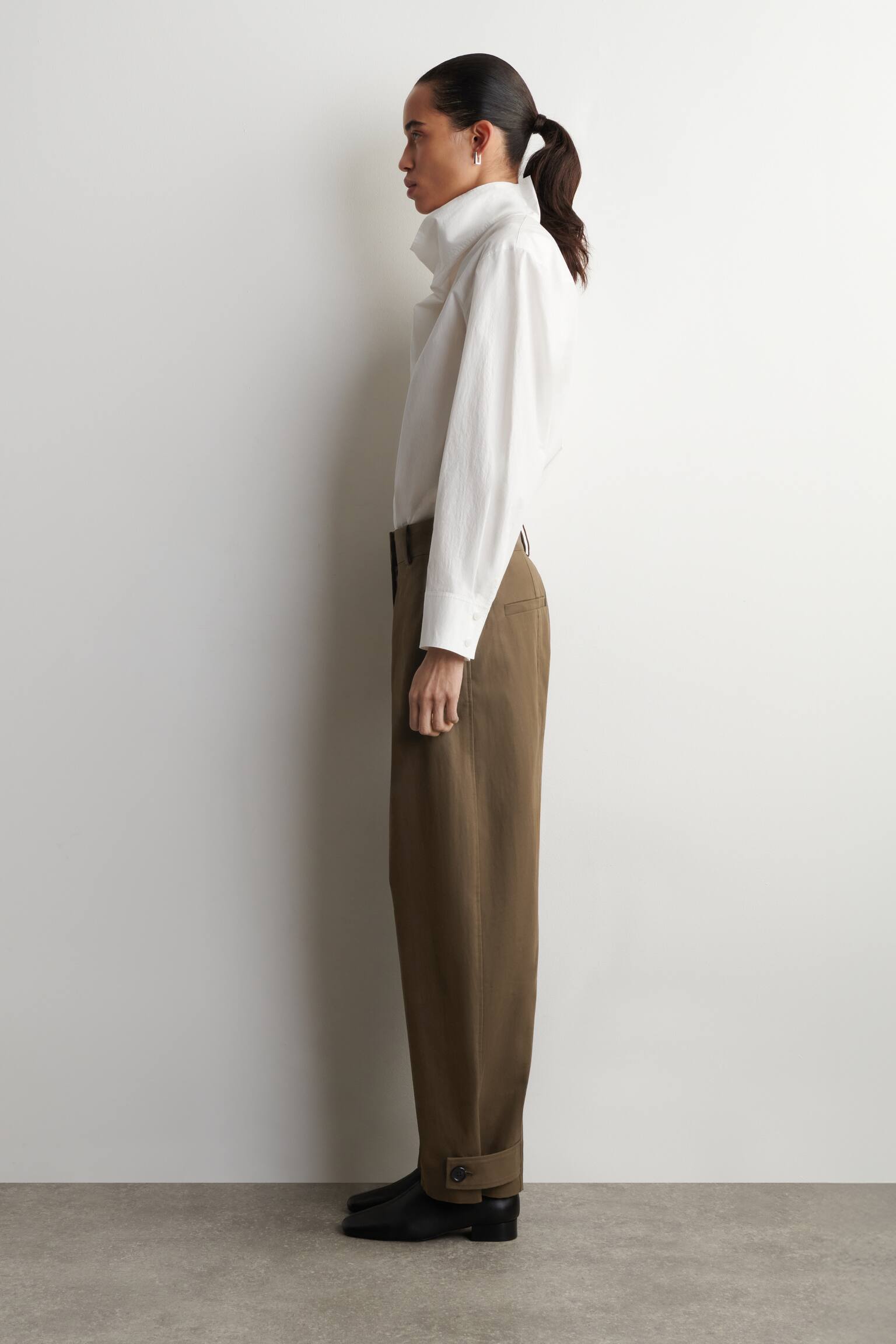 BARREL-LEG COTTON UTILITY TROUSERS - BROWN/LIGHT BEIGE - 6
