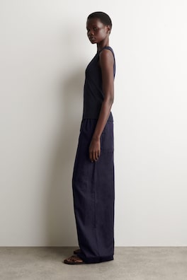 WIDE-LEG LINEN DRAWSTRING PANTS — NAVY 3