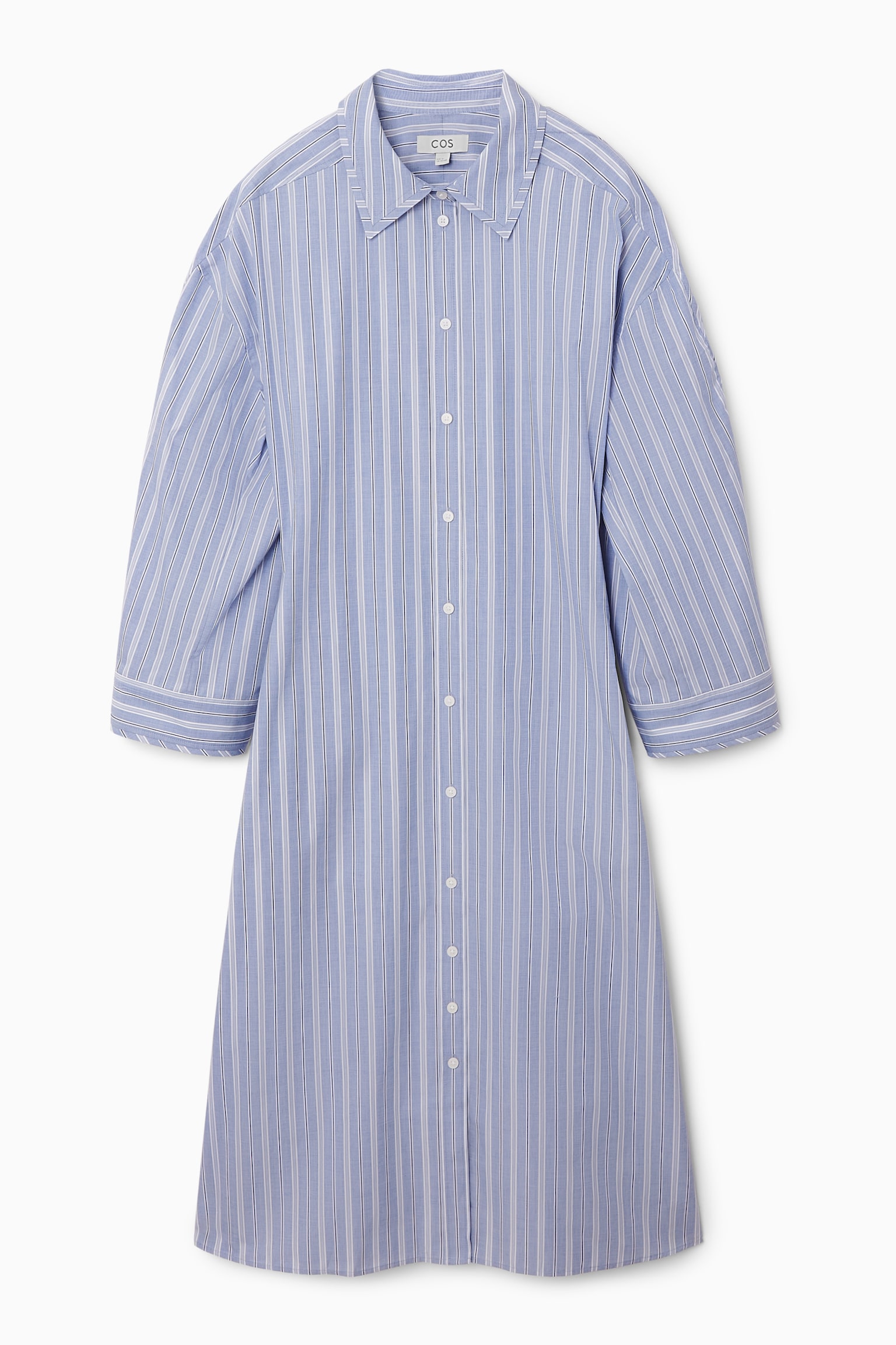 PINSTRIPED SHIRT DRESS - BLUE / STRIPED