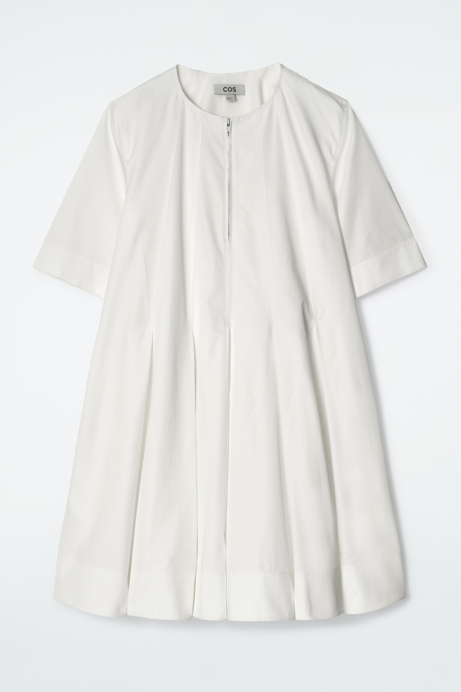 ROBE COURTE PLISSÉE ET ZIPPÉE EN COTON - BLANC/BRUN FONCÉ/BRUN - 2