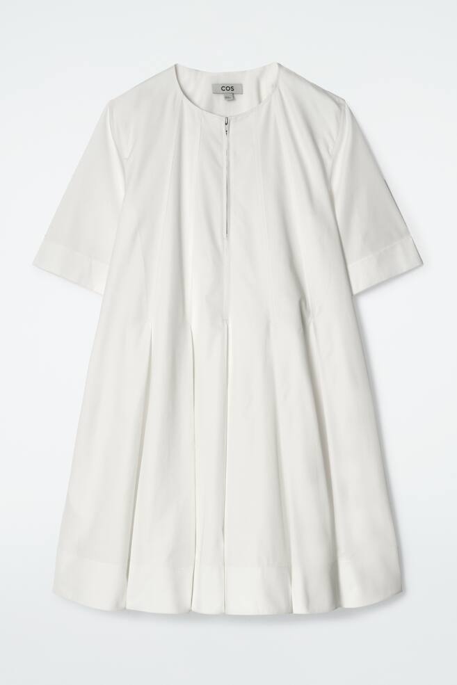 ROBE COURTE PLISSÉE ET ZIPPÉE EN COTON - BLANC/BRUN FONCÉ - 1