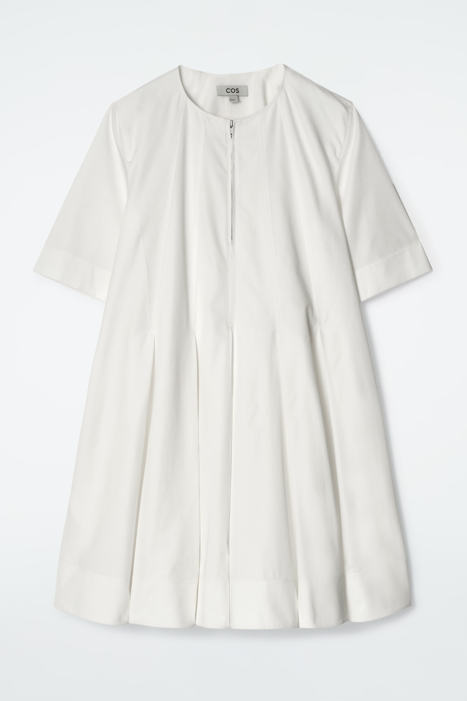 ROBE COURTE PLISSÉE ET ZIPPÉE EN COTON - BLANC/BRUN FONCÉ/BRUN - 2