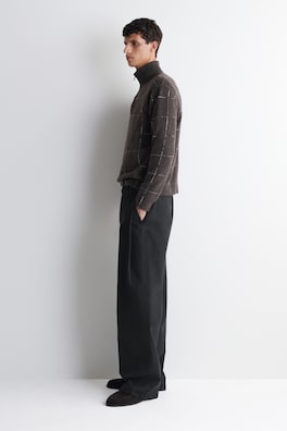 CHECKED WOOL-COTTON ZIP-UP SWEATER — BROWN / CHECKED 3