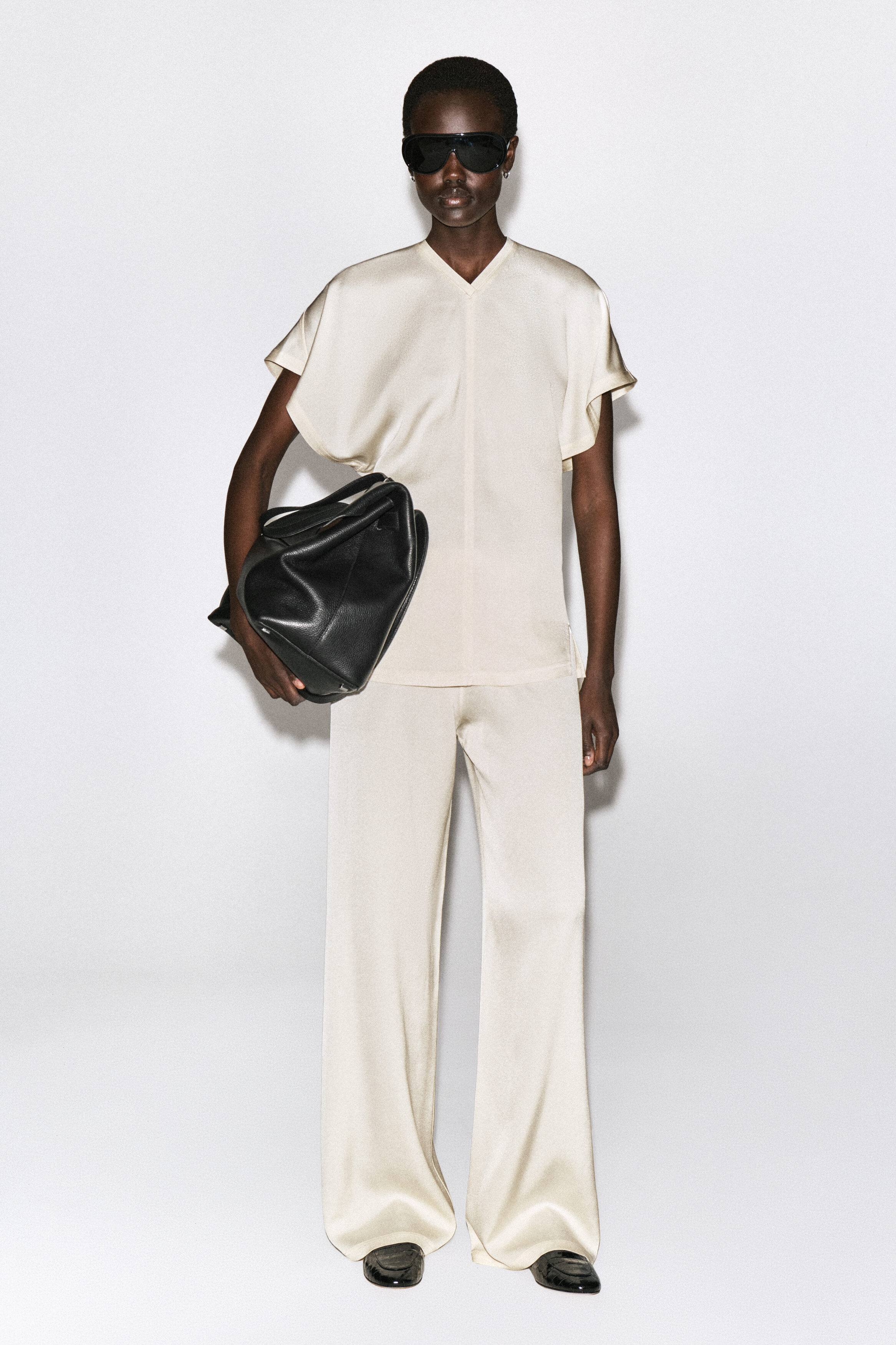 DRAPED CREPE V-NECK TOP - thumbnail 8