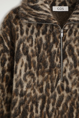 LEOPARD-JACQUARD ZIP-UP SWEATER — BROWN / LEOPARD 7