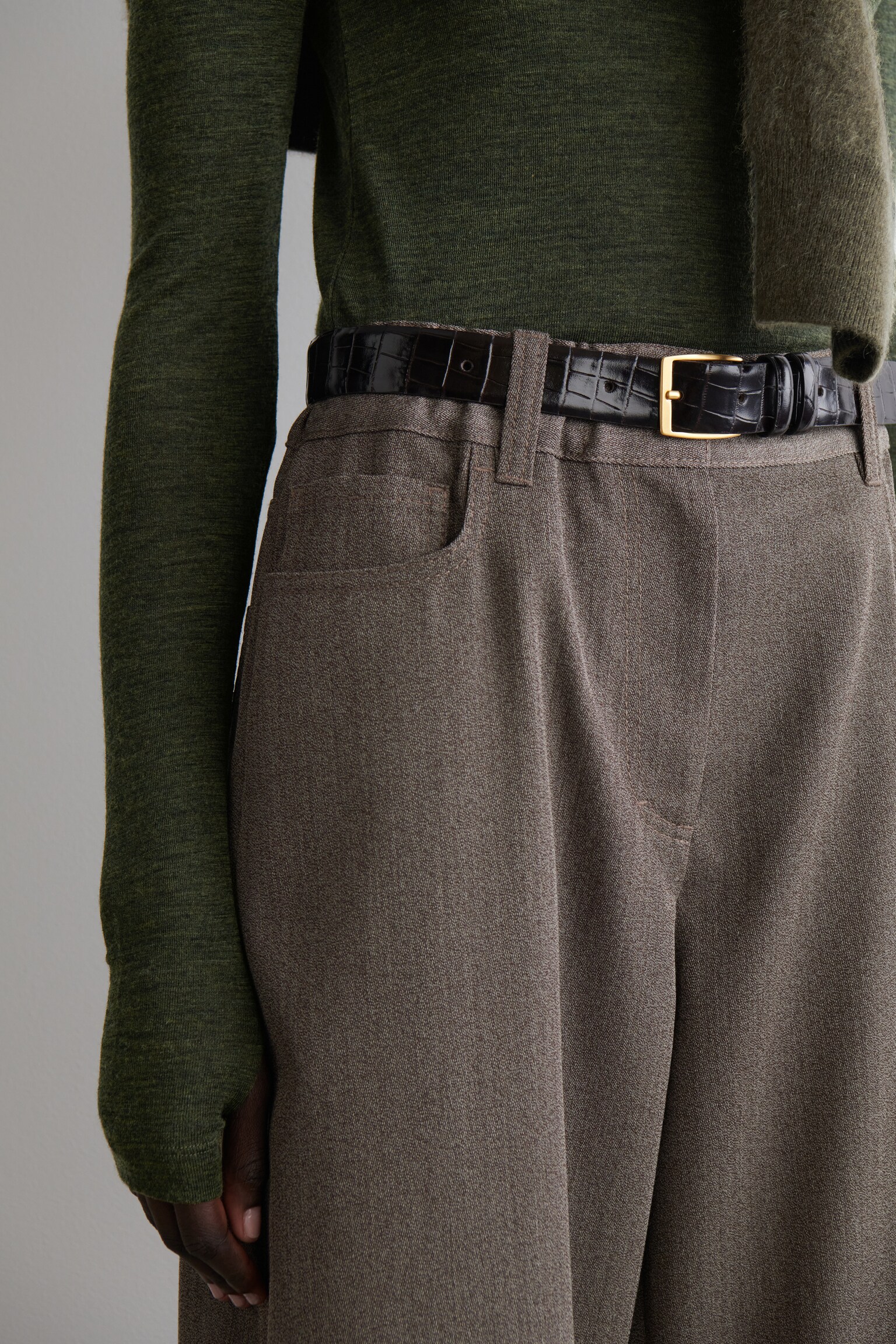 PANTALON REGULAR LARGE EN LAINE MÉLANGÉE - BRUN CHINÉ - 3