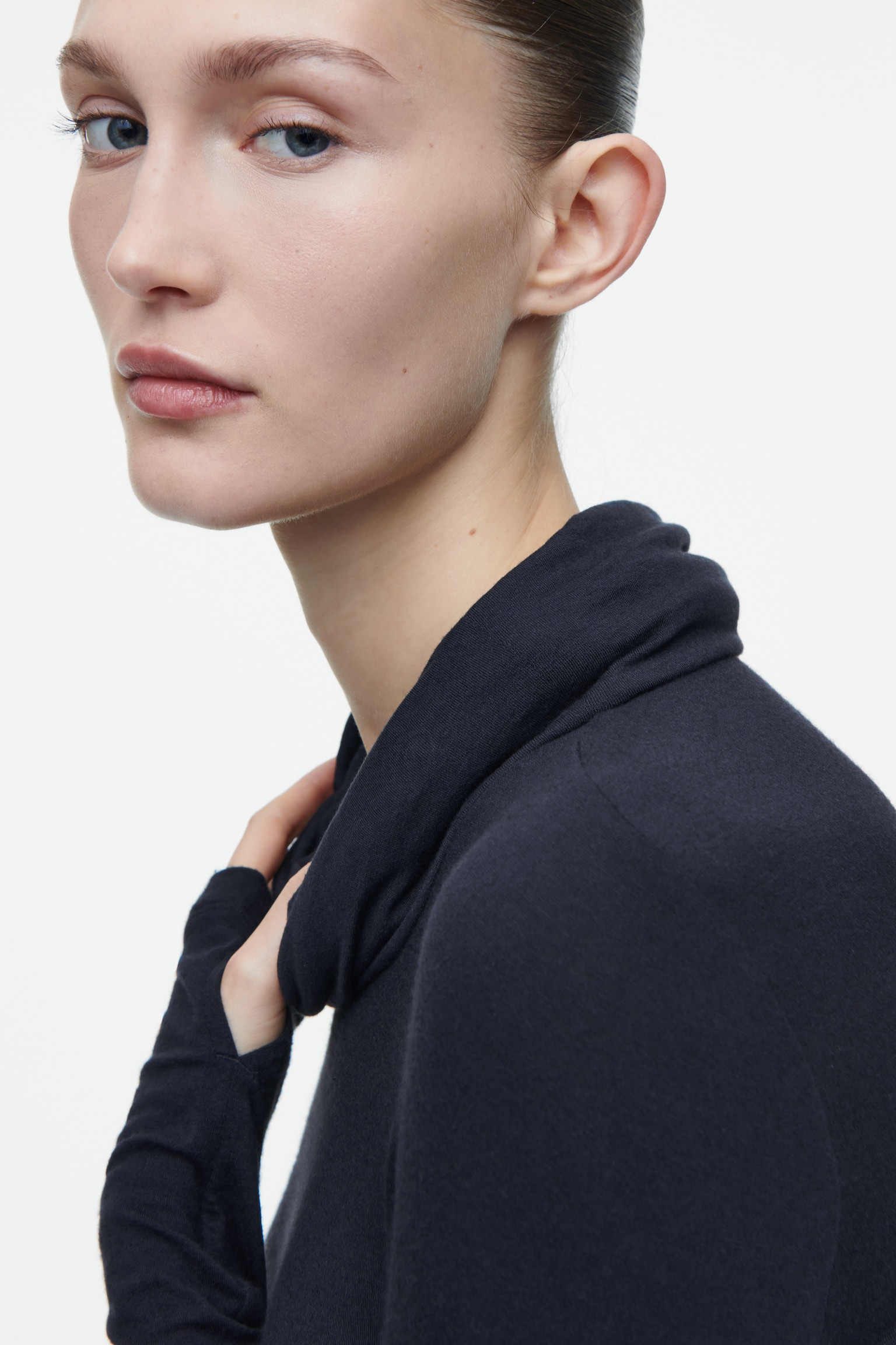 FUNNEL-NECK JERSEY TOP - DARK BLUE - 8
