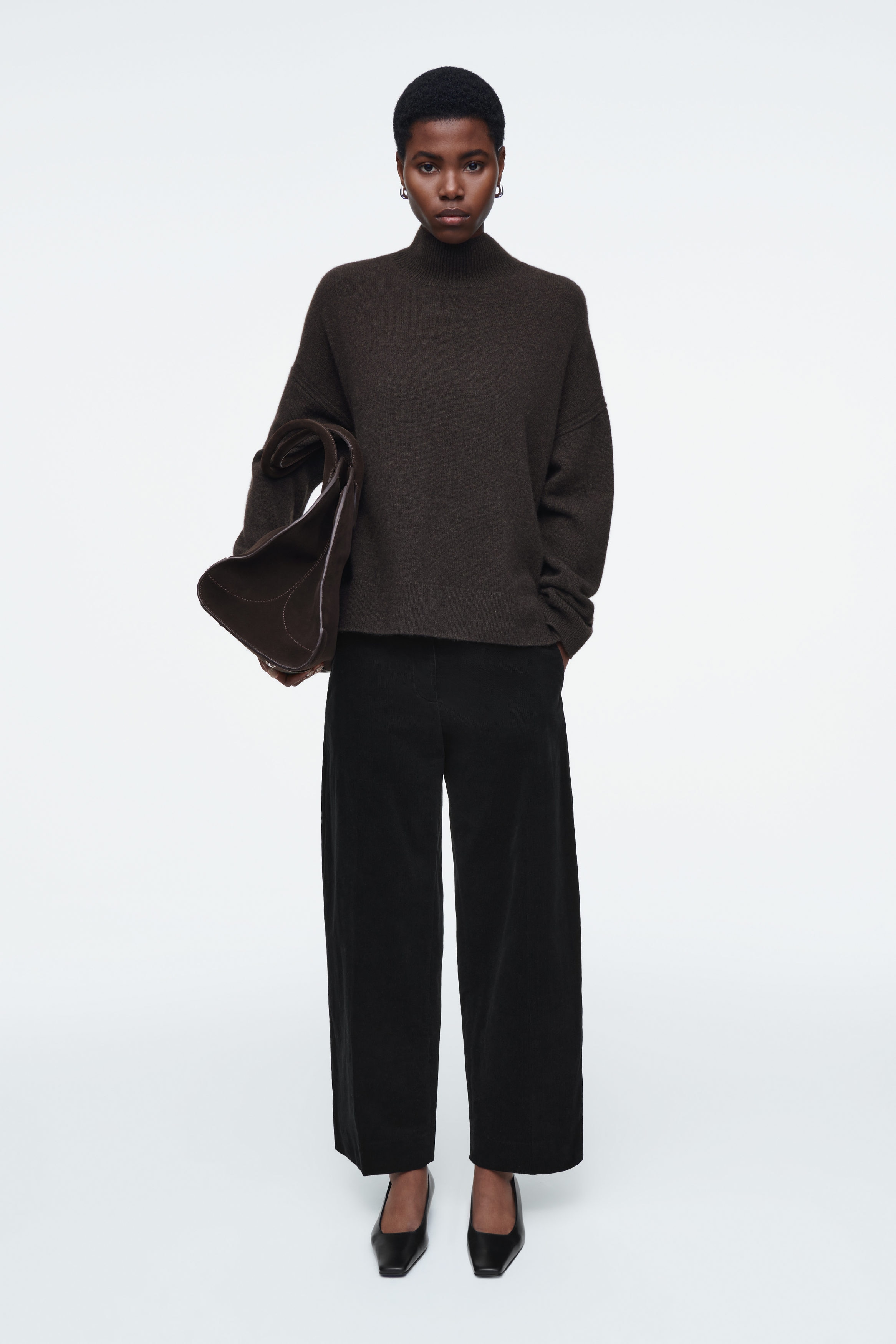 CROPPED CORDUROY PANTS - BLACK | COS