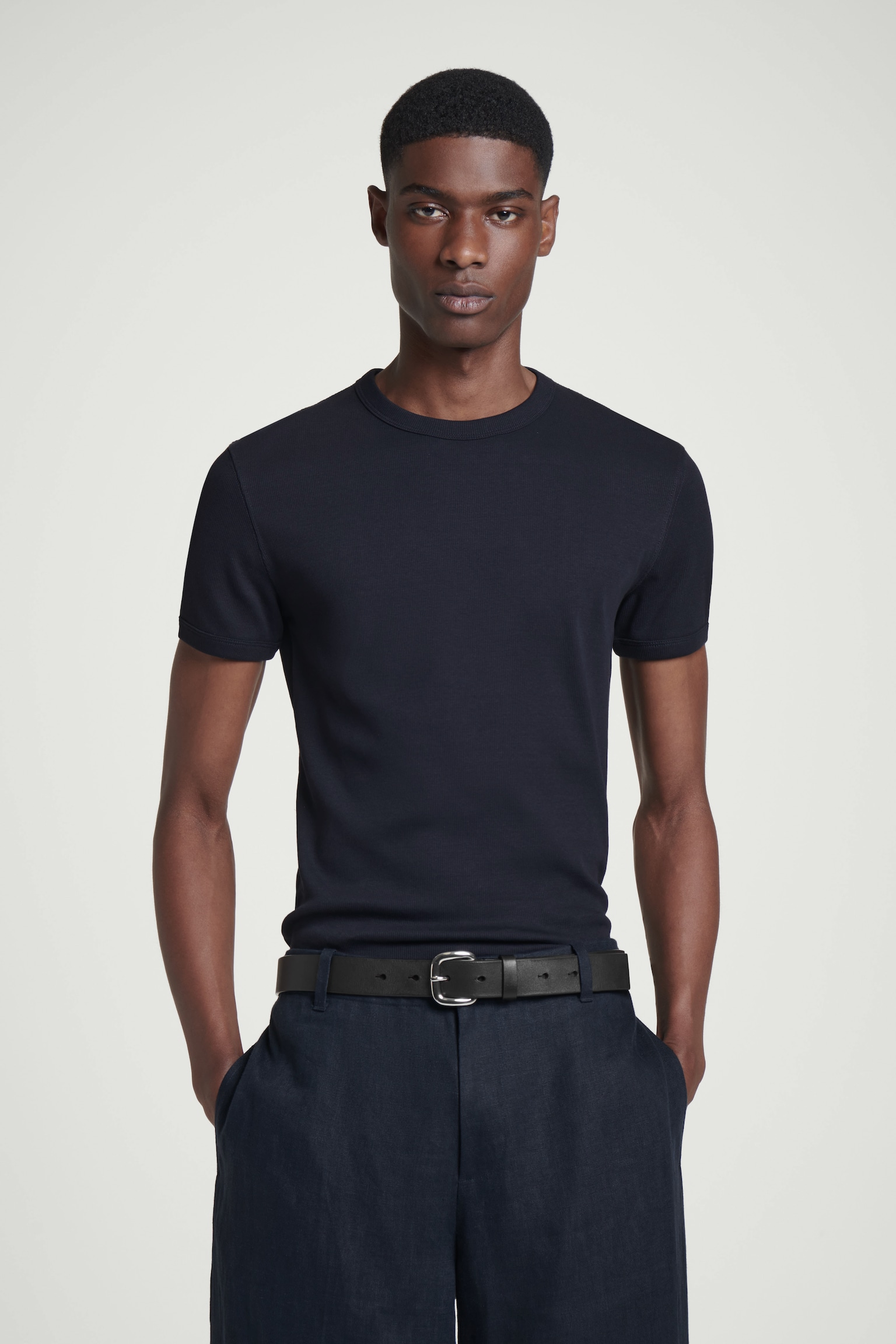SLIM RIBBED COTTON T-SHIRT - NAVY/KHAKI/WHITE/BLACK
