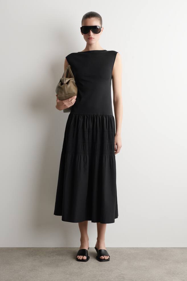 GESTUFTES MIDIKLEID MIT RAFFUNGEN - SCHWARZ/Blau/WEISS - 1