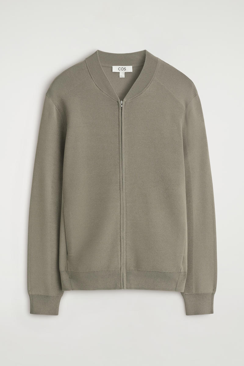 Cos Textured Knitted Bomber Jacket In Gray