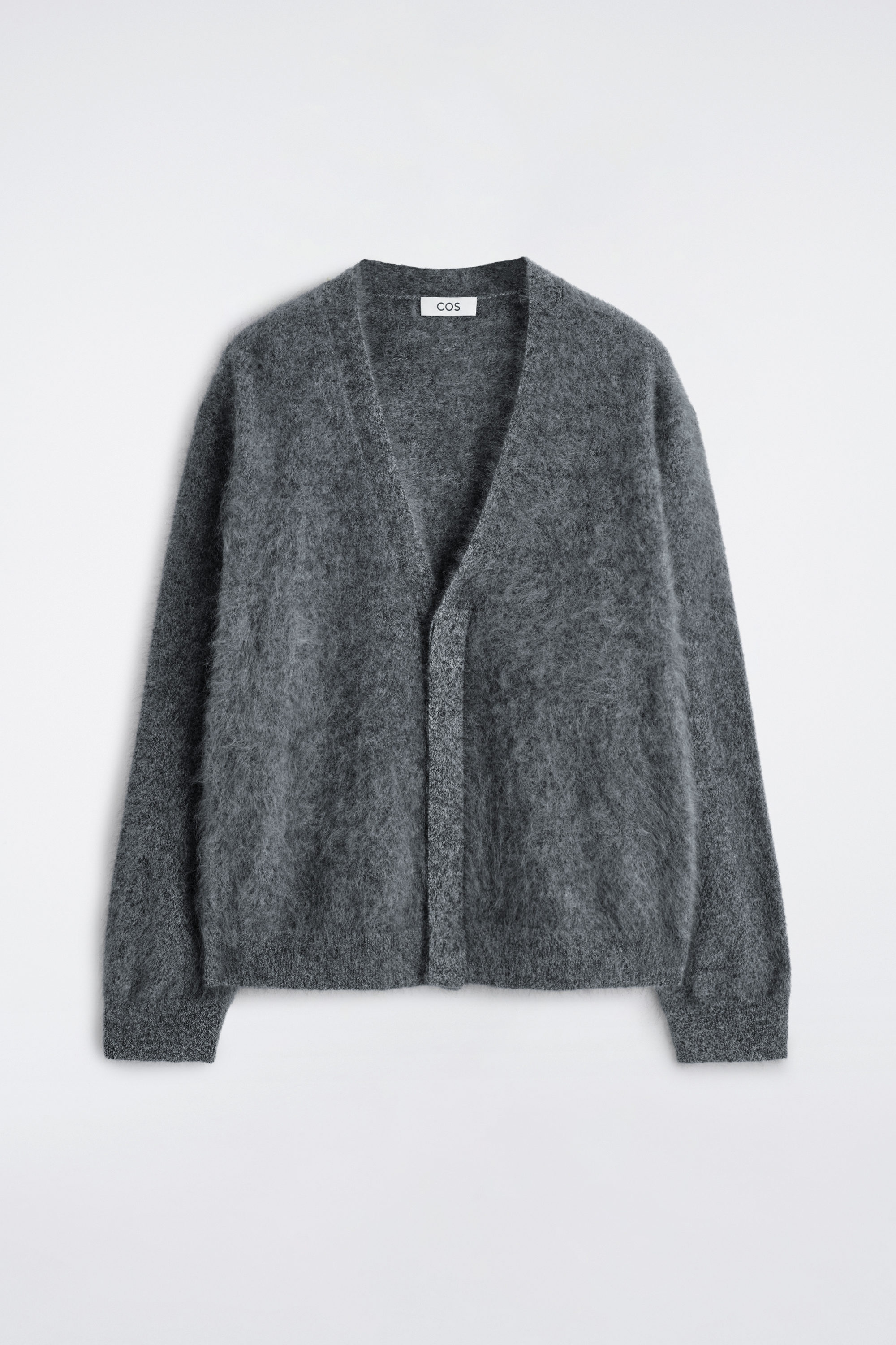 BRUSHED-CASHMERE V-NECK CARDIGAN - DARK GRAY | COS US