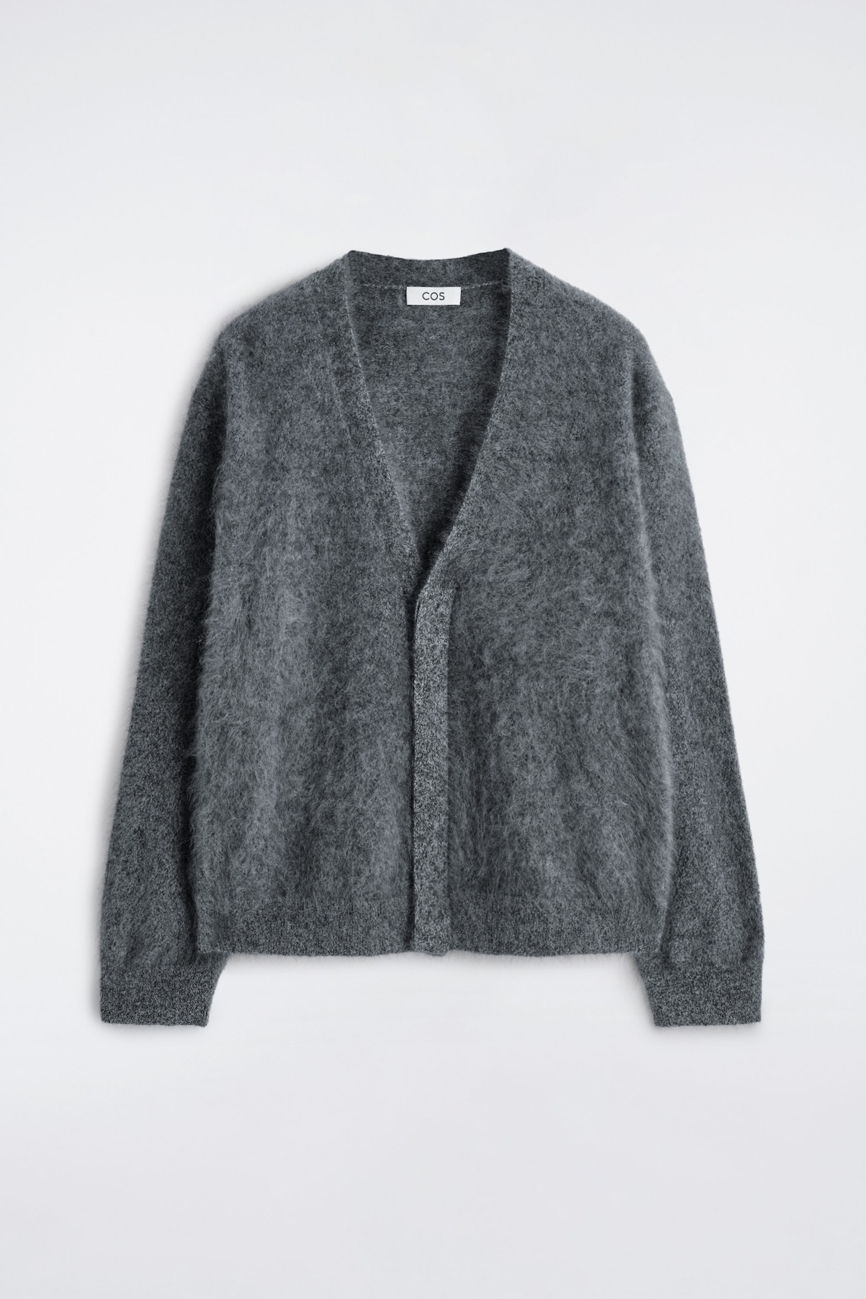 BRUSHED PURE CASHMERE V-NECK CARDIGAN — DARK GREY