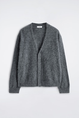 BRUSHED PURE CASHMERE V-NECK CARDIGAN — DARK GREY 2