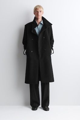 TAILORED WOOL FUNNEL-NECK COAT — BLACK 2