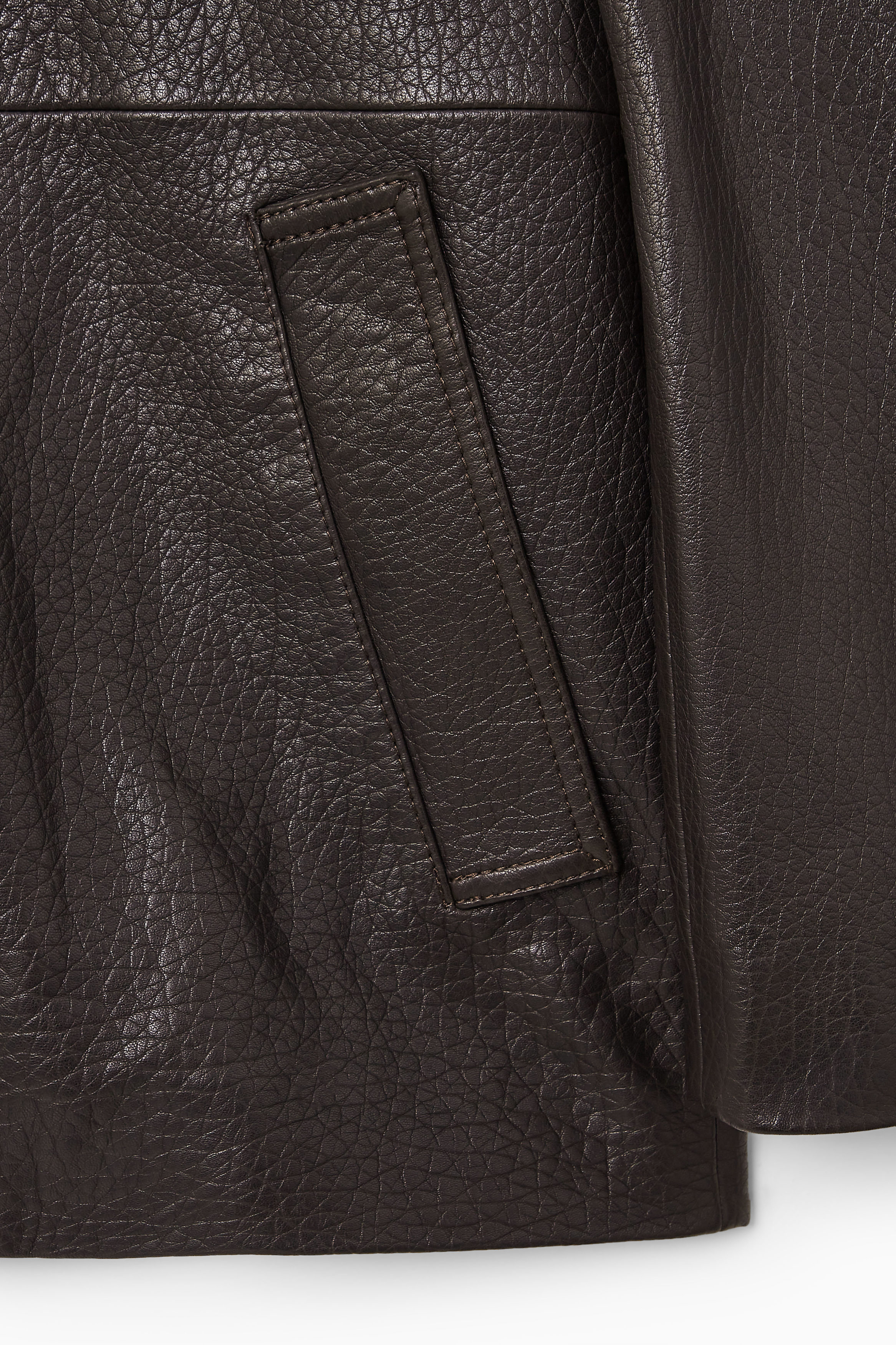 ジャケット・アウター COS COLLARED GRAINED-LEATHER JACKET COLLARED GRAINED-LEATHER JACKET - DARK BROWN | COS
