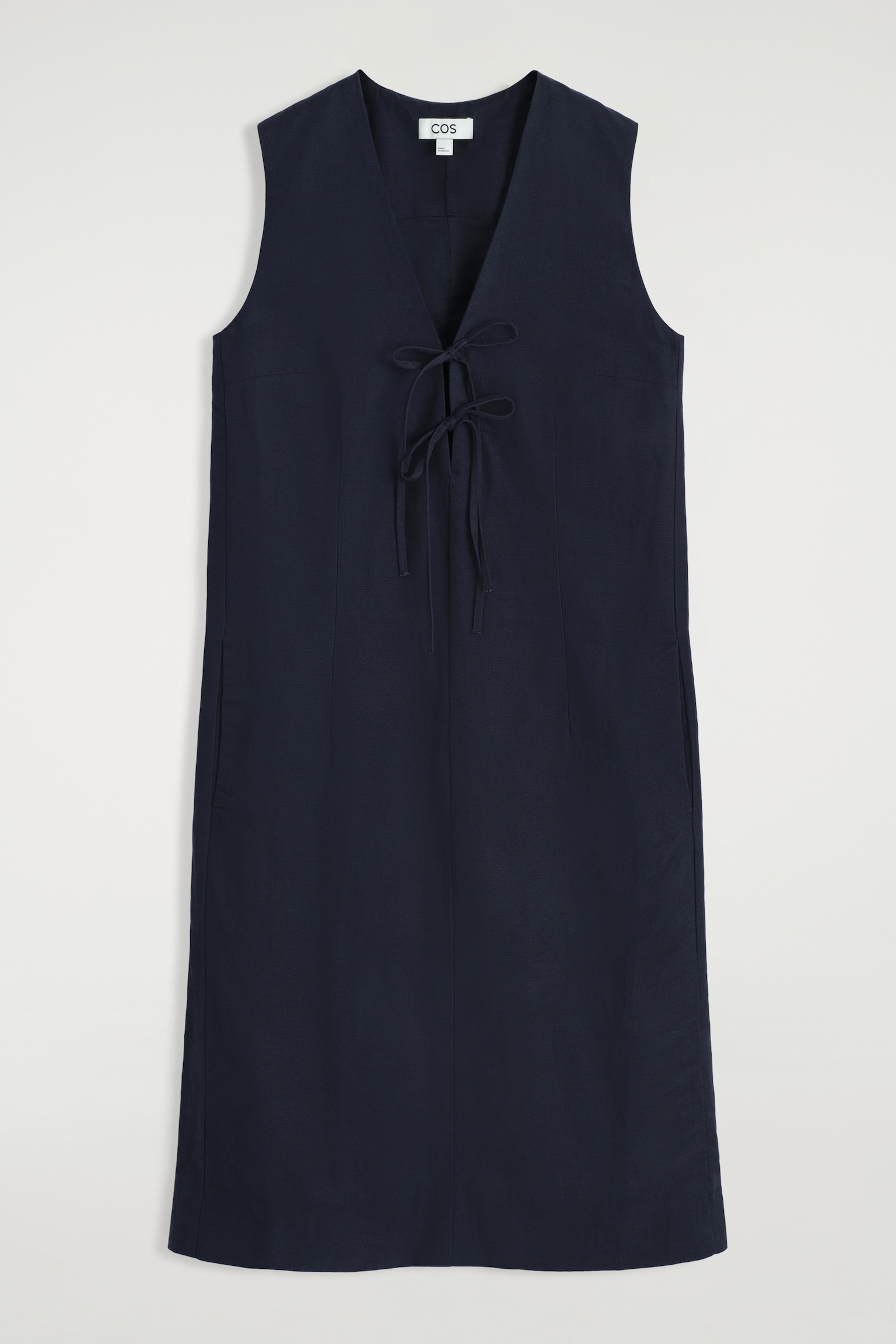 ROBE MIDI FERMETURE NOUÉE EN MÉLANGE DE LIN - BLEU MARINE/VERT CLAIR - 2