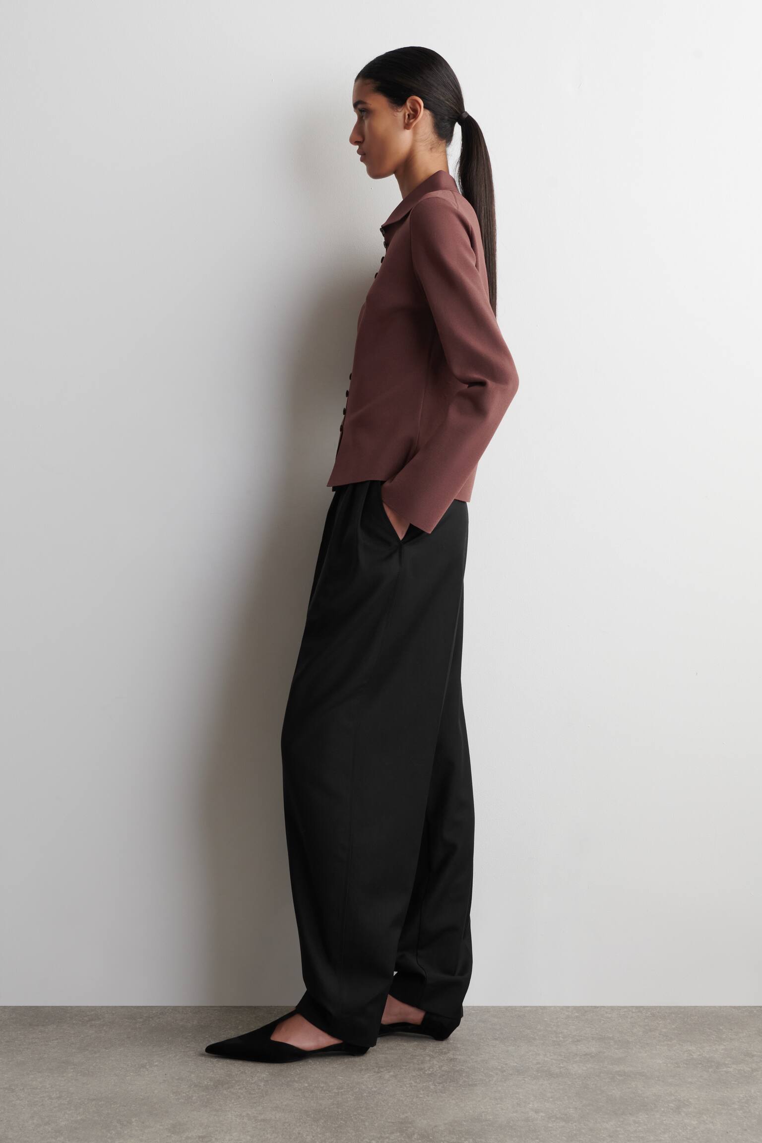 WAISTED MILANO-KNIT CARDIGAN - חום/חום כהה - 7