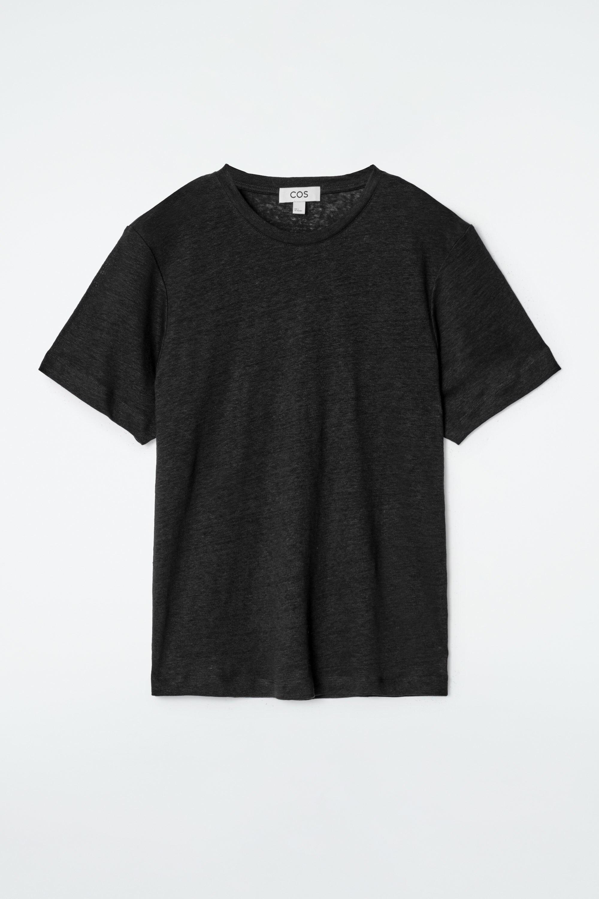 CREW-NECK LINEN T-SHIRT - BLACK | COS