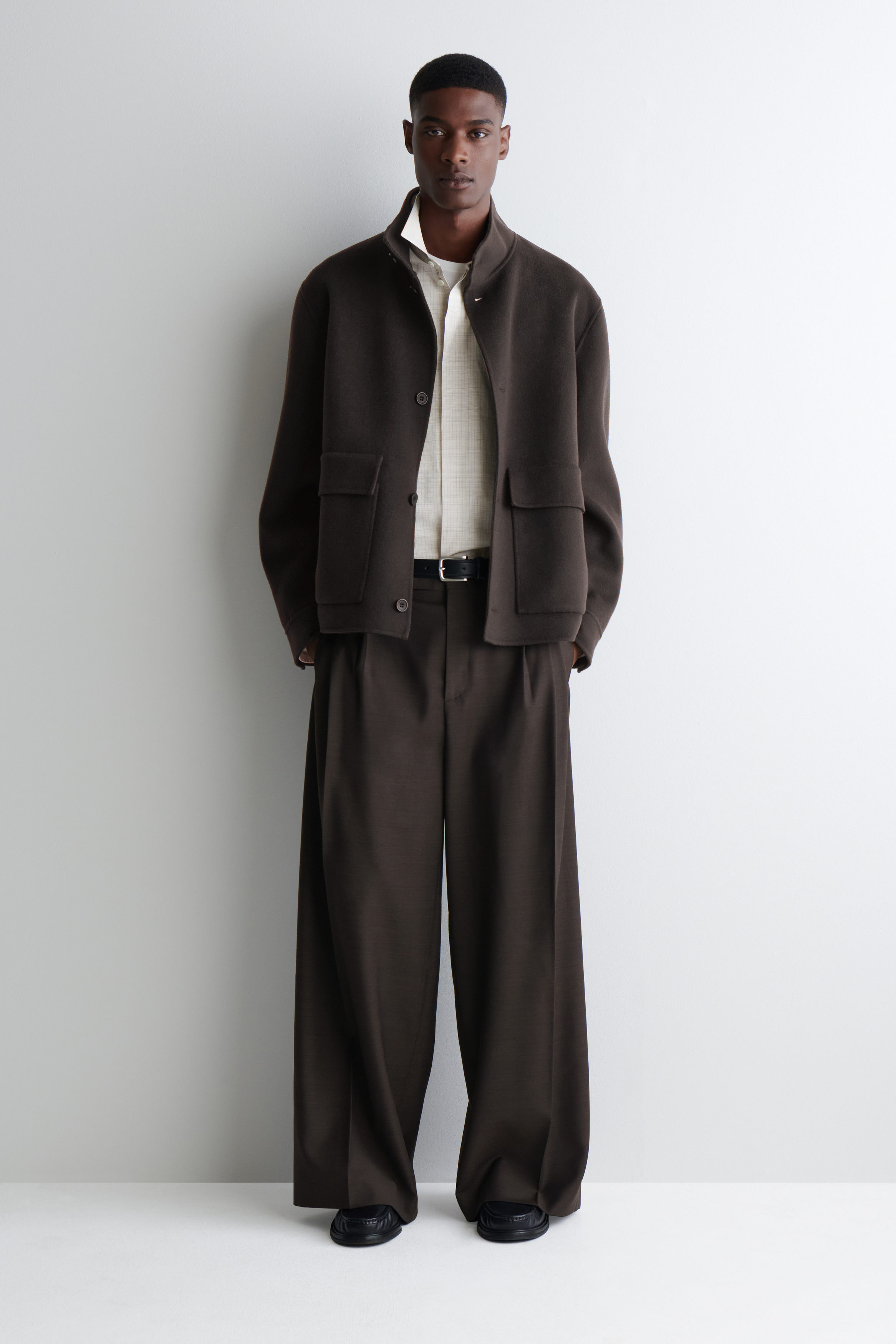 DOUBLE-FACED WOOL MOCK NECK JACKET - DARK BROWN | COS US