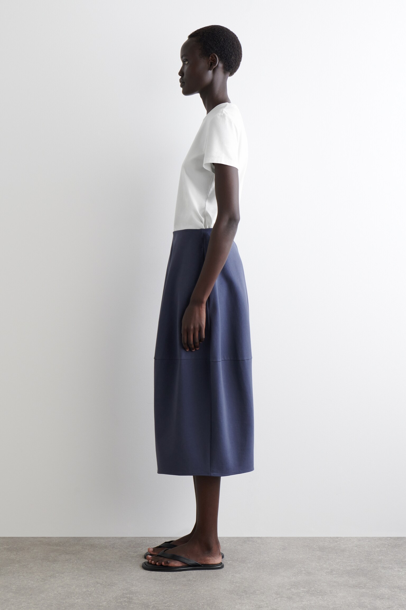 JUPE MIDI SILHOUETTE ARRONDIE EN COTON - BLEU MARINE/NOIR - 3