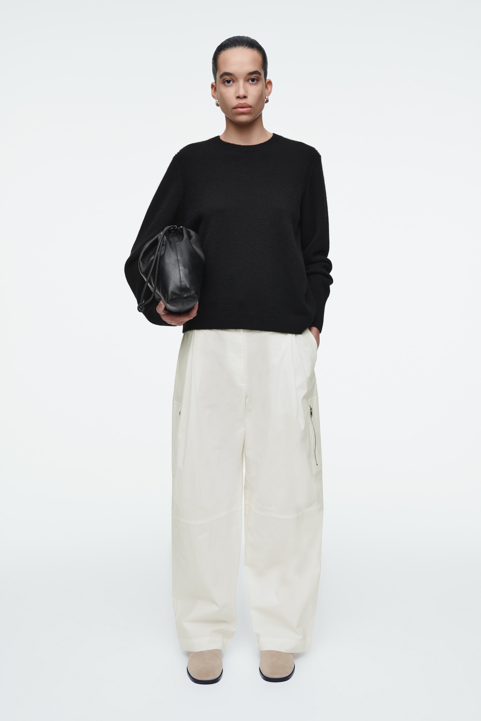 PANTALONI CARGO IN STILE UTILITY CON TAGLIO BARREL - BIANCO SPORCO/NERO