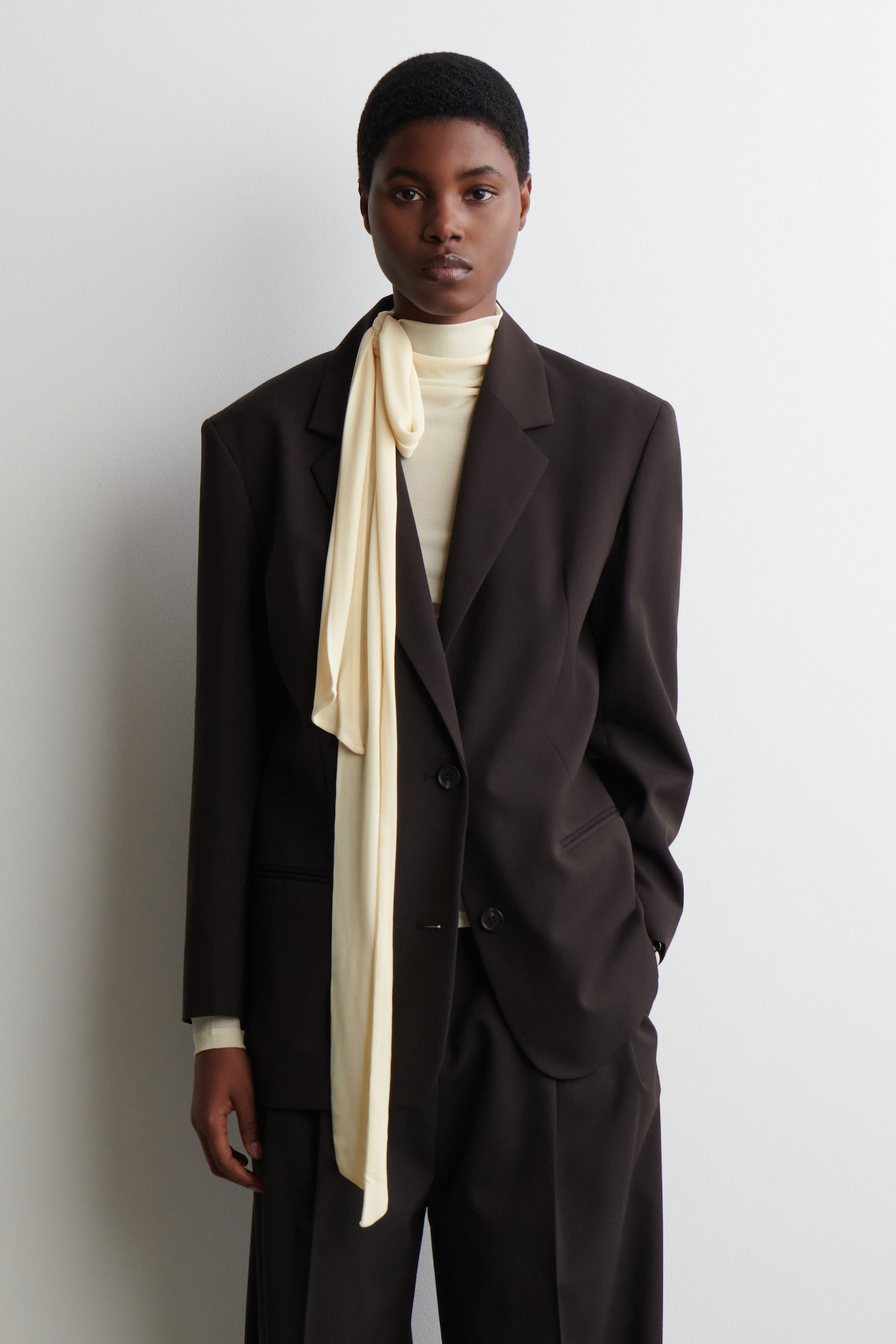 SCARF-DETAIL SILK TOP - ECRU | COS NL