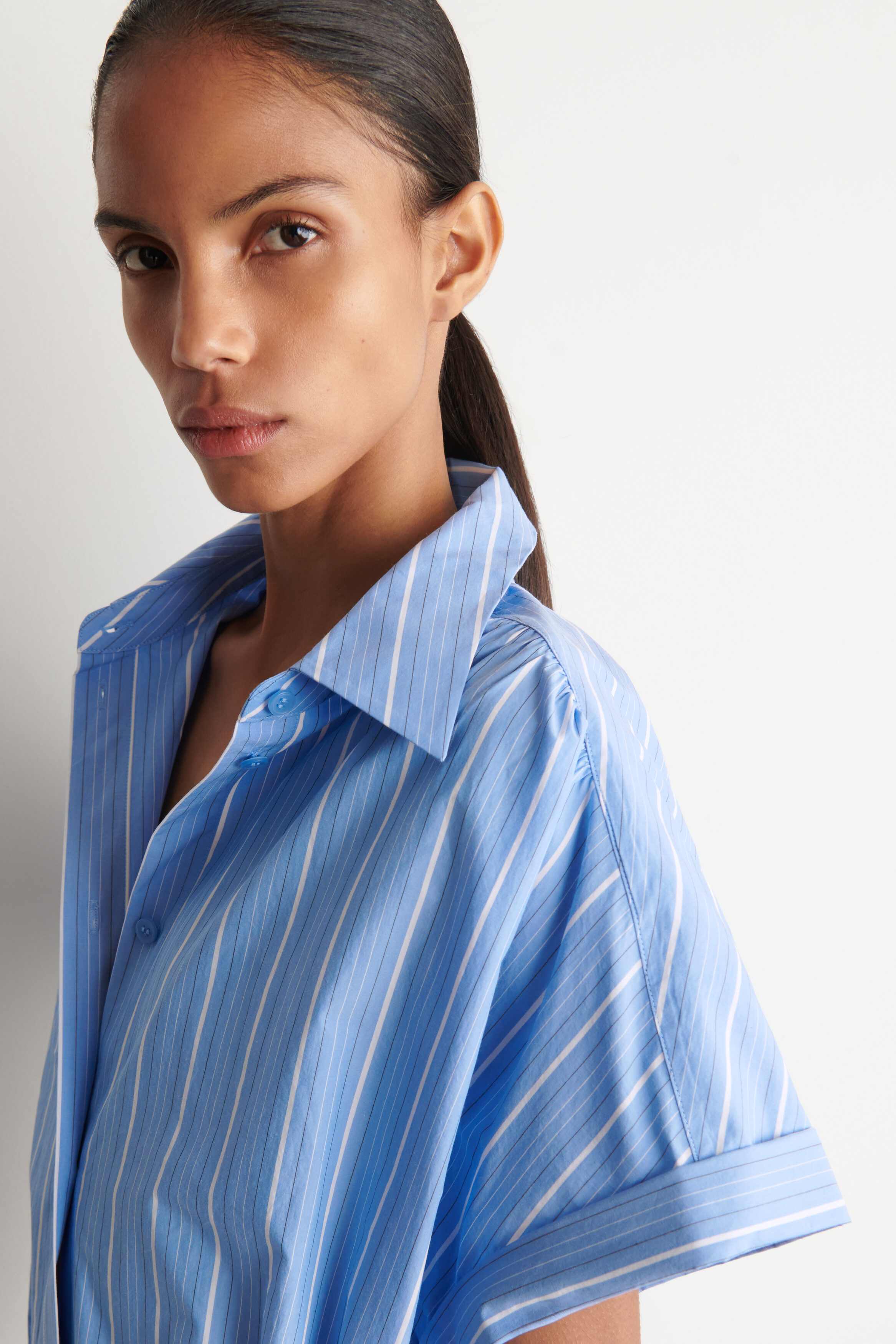 COS Women's Striped Short-Sleeve Shirt Dress in Blue | Cotton | Size: 10