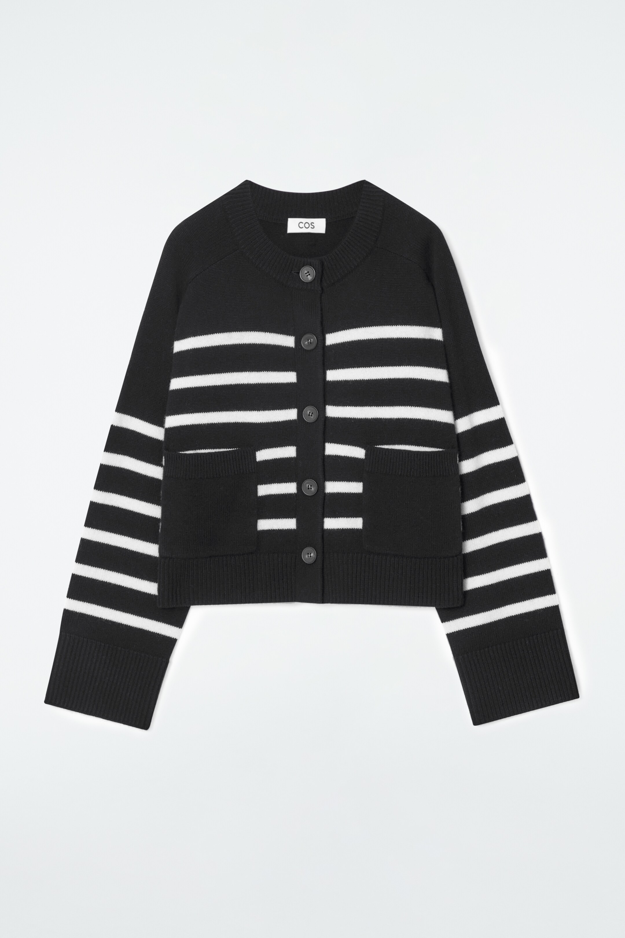 View larger image: WOOL CREW-NECK CARDIGAN - BLACK / STRIPED - Ladies | H&M GB 1