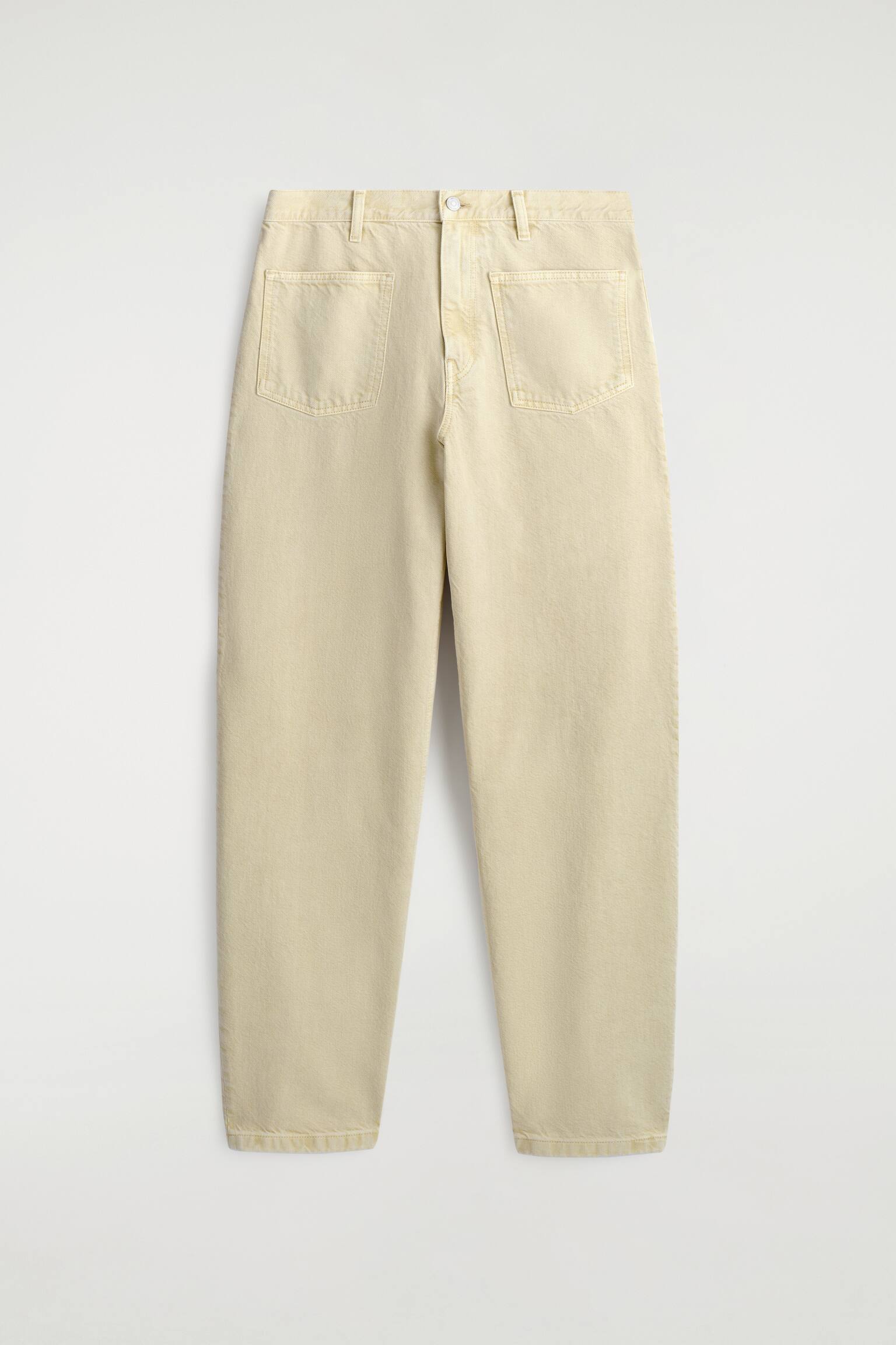 JEANS A GAMBA DRITTA CON TASCHE APPLICATE - GIALLO BURRO/MARRONE - 2