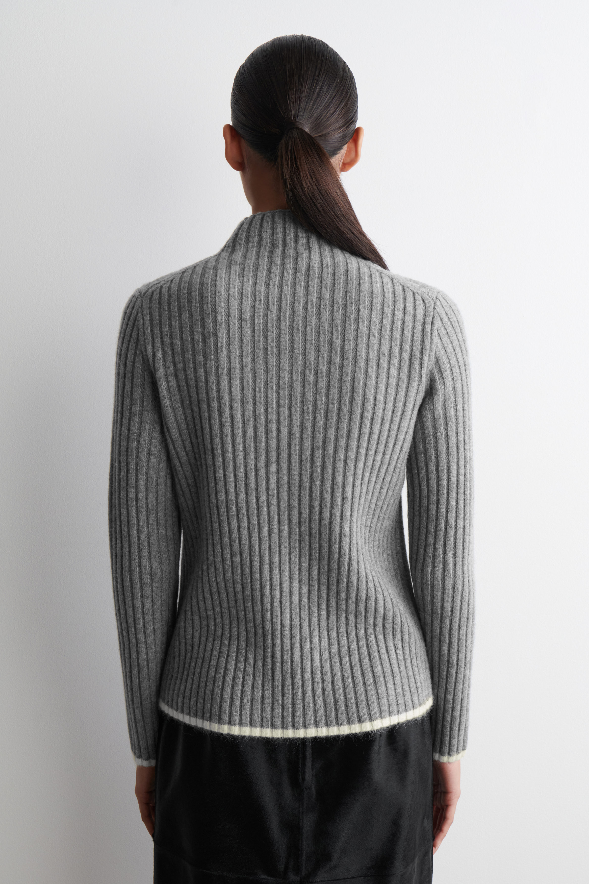 RIBBED WOOL MOCK-NECK SWEATER - GREY / CREAM | COS US