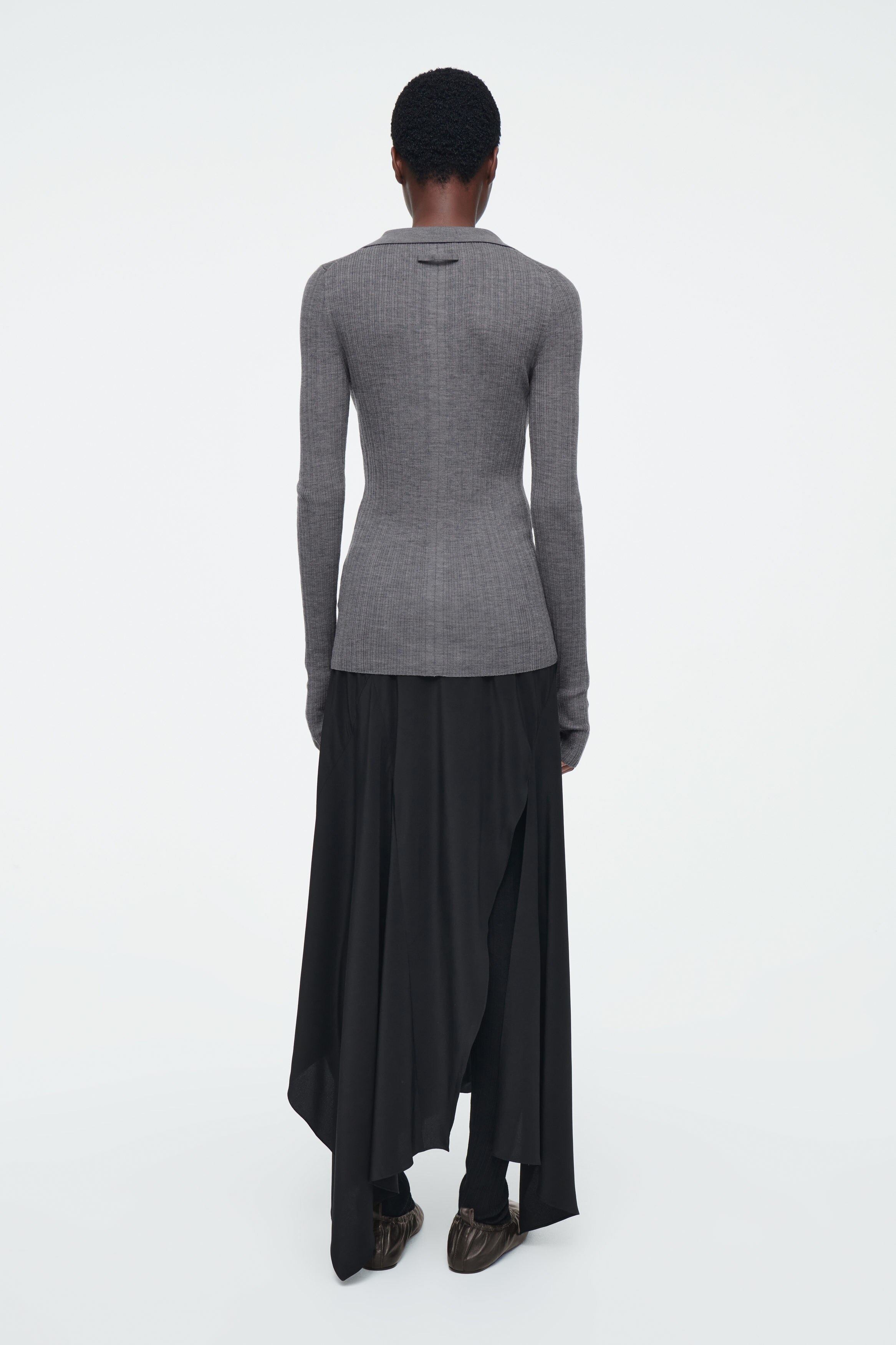 【THE MOZZ】Bide open collar knit Open Collar Textured Knit Polo Shirt ecru/stone - CH