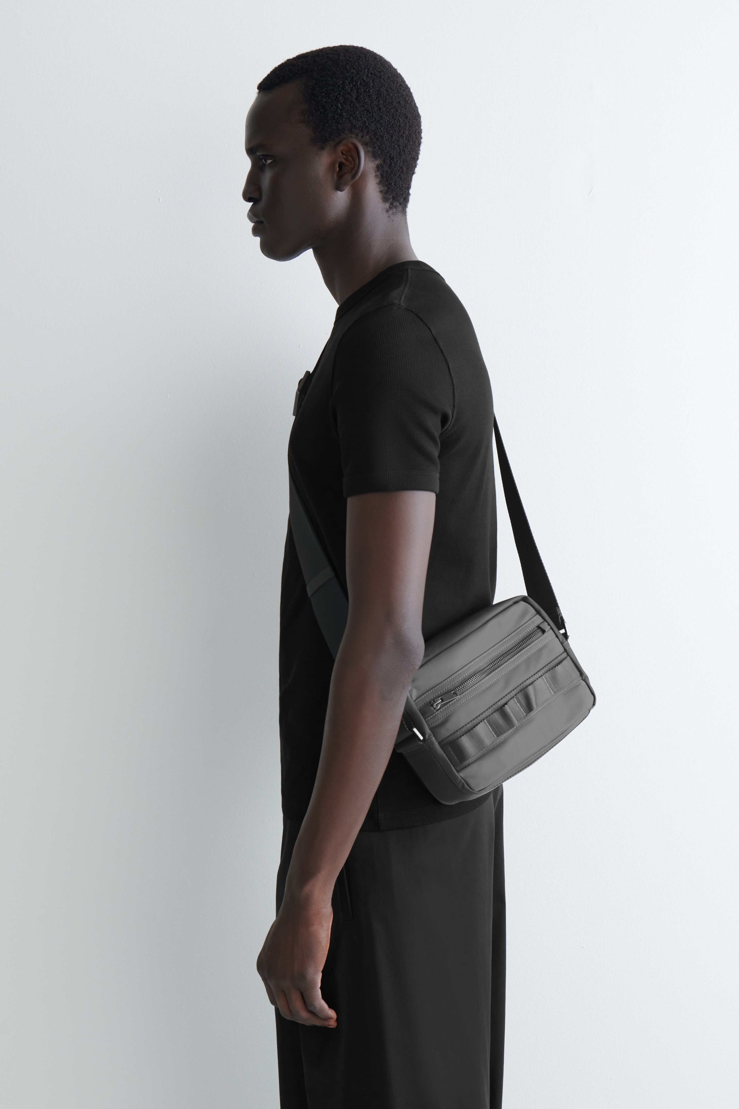 BORSA A TRACOLLA TRANSIT IN NYLON - GRIGIO/BLU NAVY/KAKI