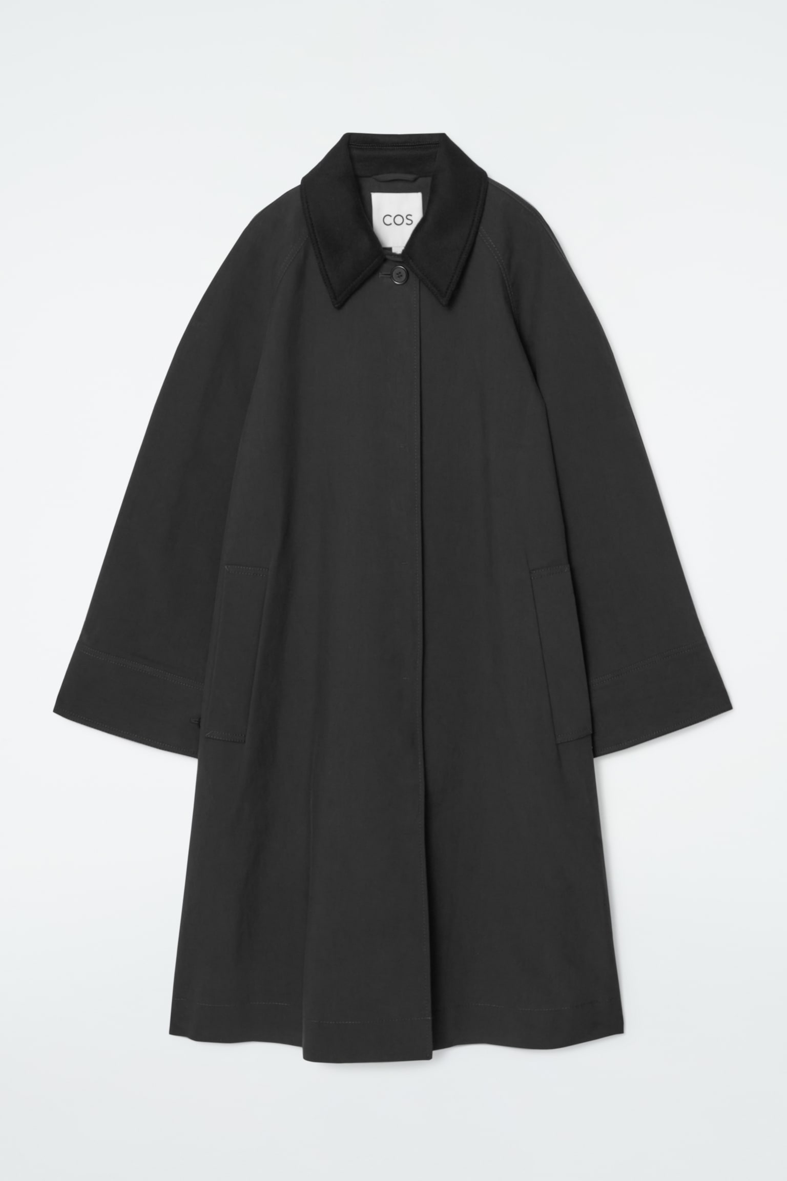 WOOL-TRIMMED LONG CAR COAT - BLACK