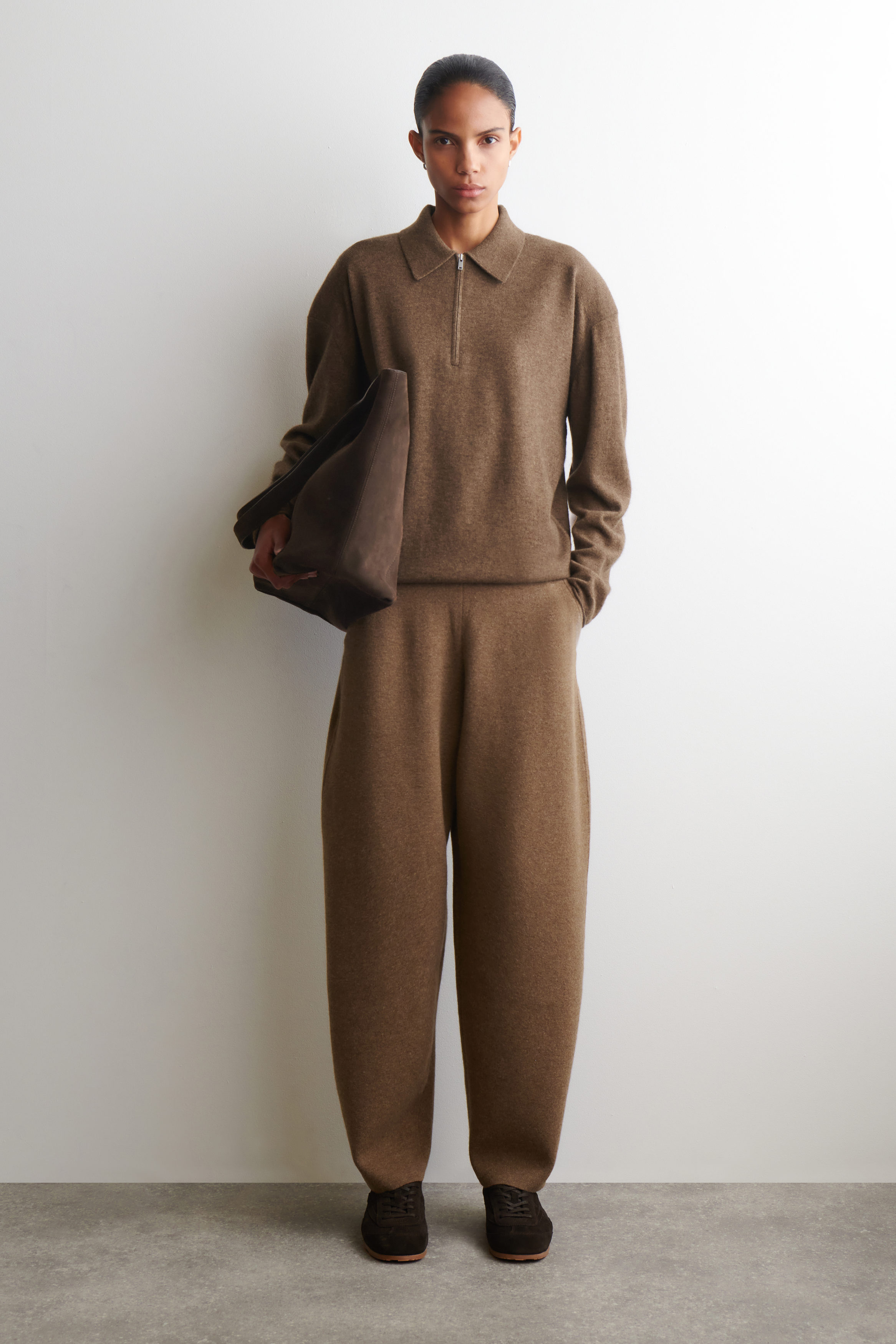 MERINO WOOL-YAK ZIP-UP POLO SHIRT - BROWN MÉLANGE | COS US