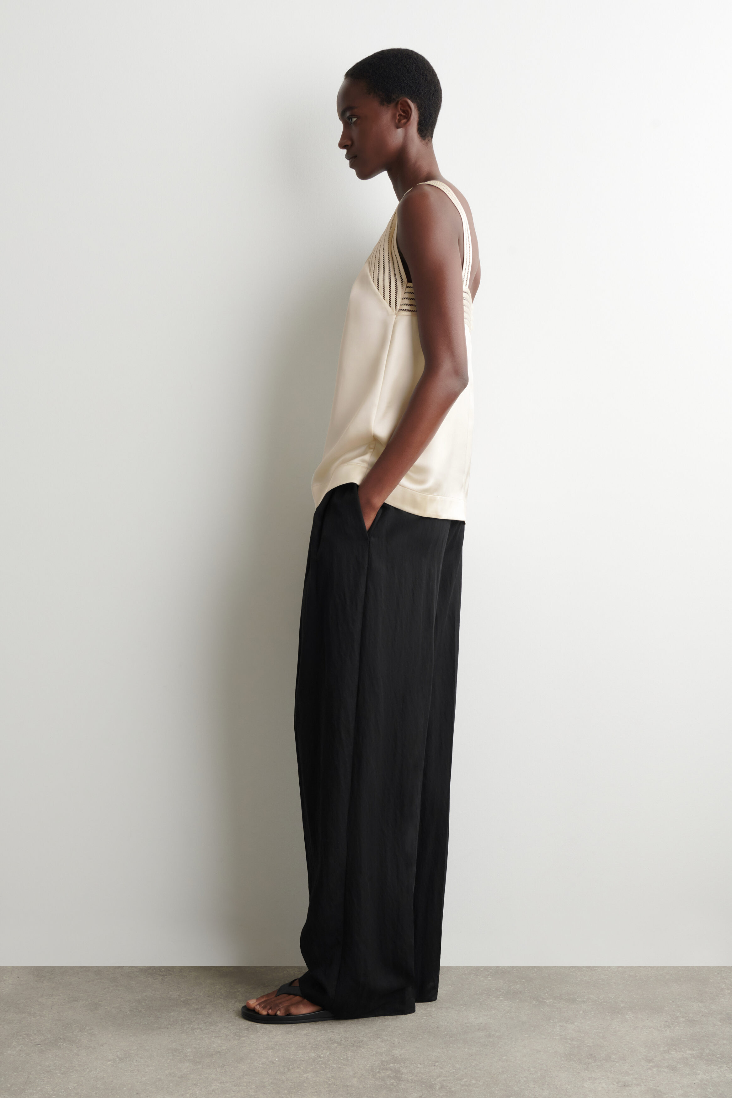 OPEN-STITCH SATIN CAMI TOP - ECRU | COS US