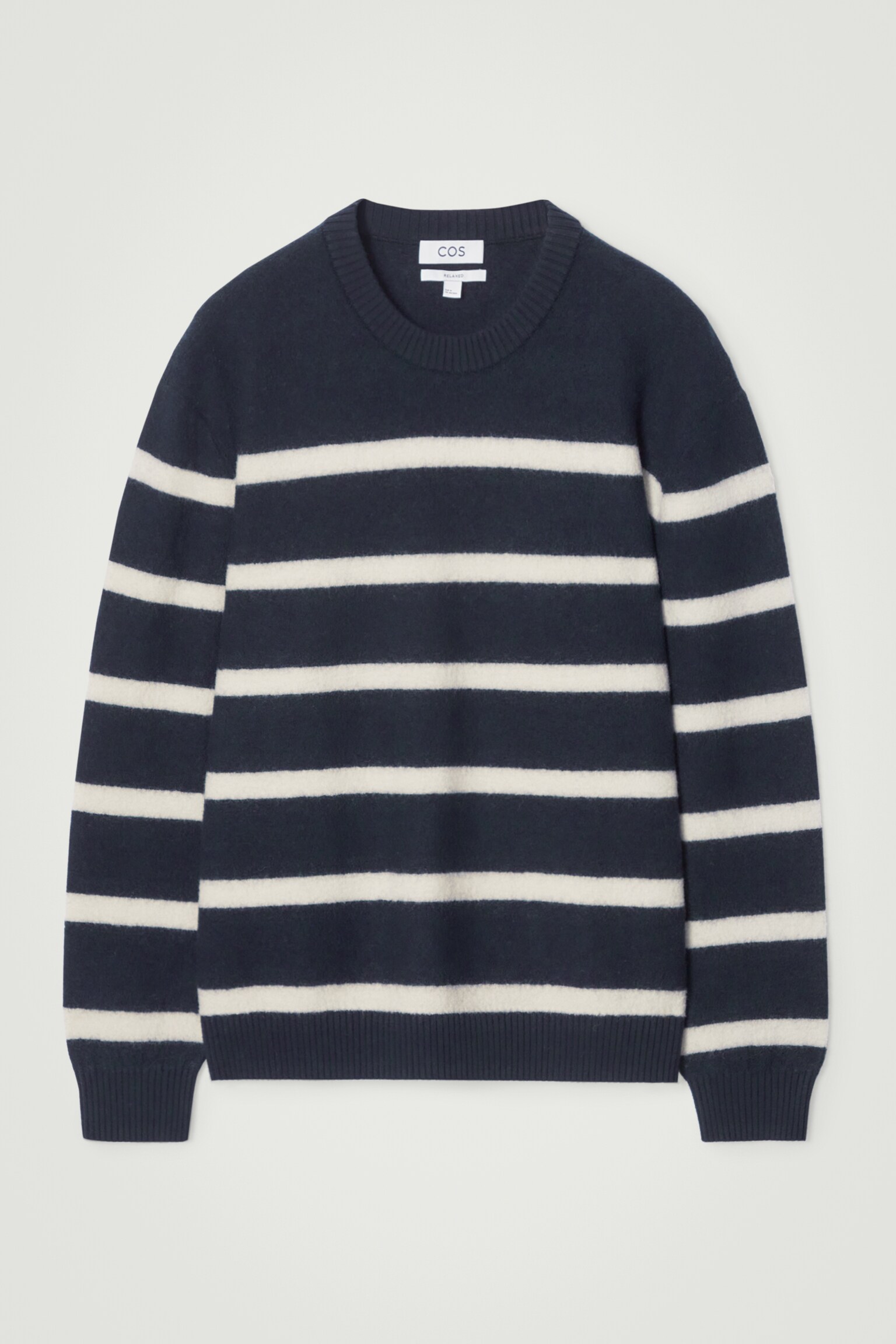 Svetr z plstěné vlny s kulatým výstřihem - NAVY / STRIPED/ČERNÁ/TMAVÝ TYRKYS/COBALT BLUE/BLACK / BEIGE / STRIPED/HNĚDÁ