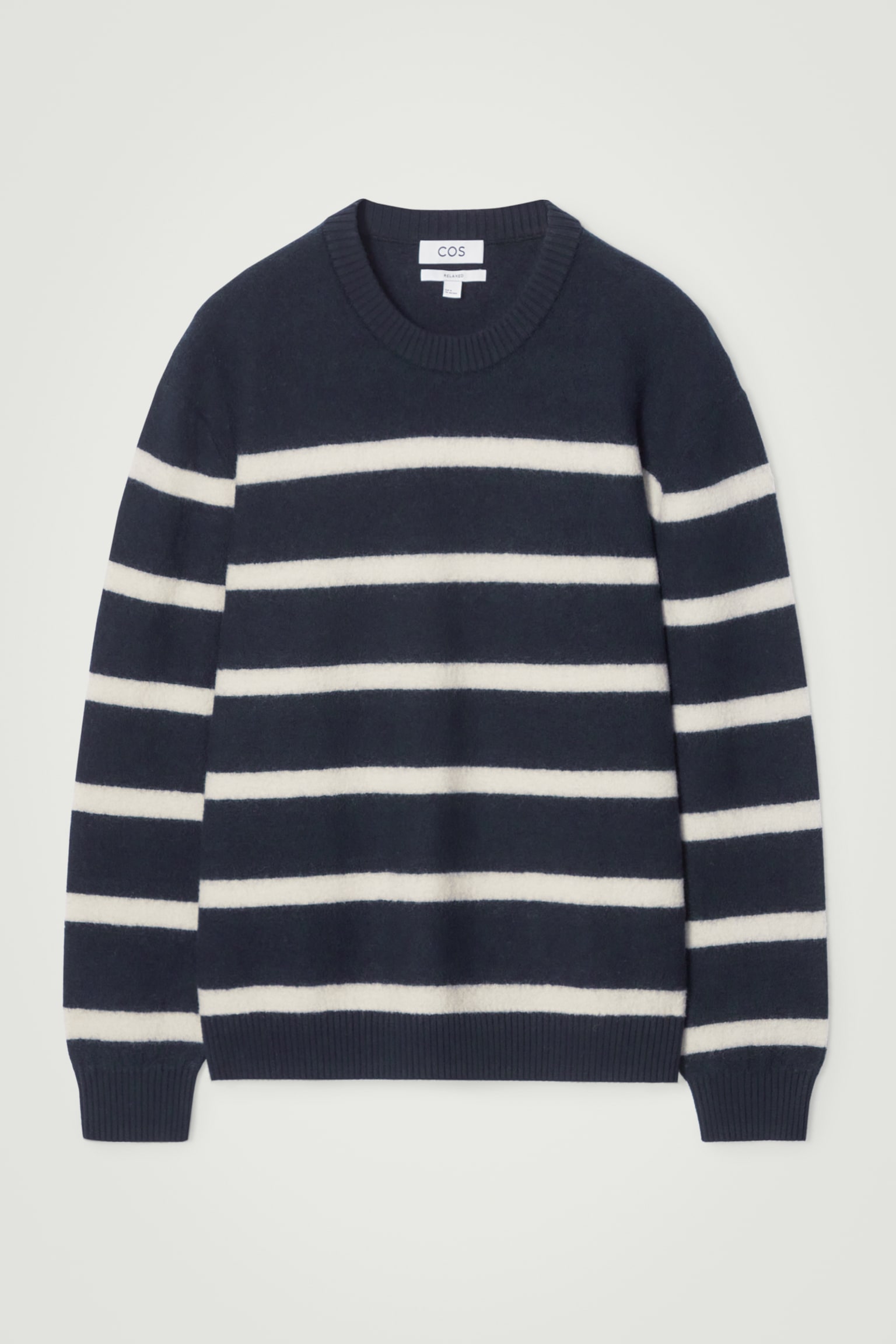 BOILED-WOOL CREW-NECK JUMPER - NAVY / STRIPED/ECRU/BROWN
