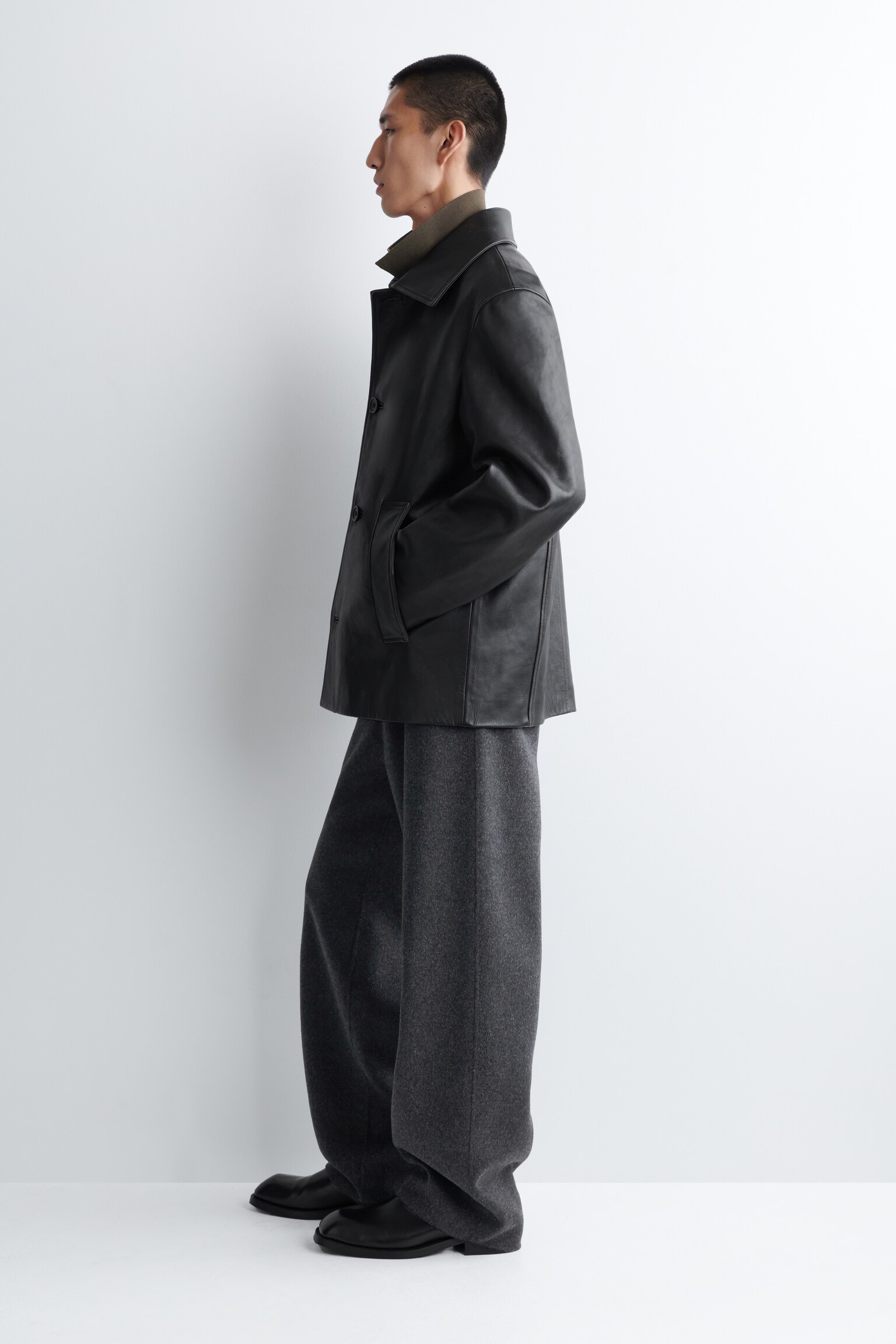 VESTE EN CUIR PATINÉ - NOIR - 3