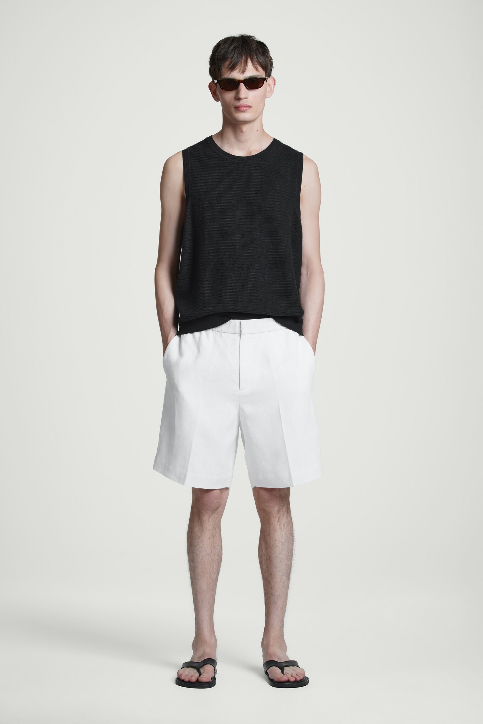 SHORT TAILLE ÉLASTIQUÉE EN LIN - BLANC/BLEU/BLEU MARINE/NOIR/BRUN - 7