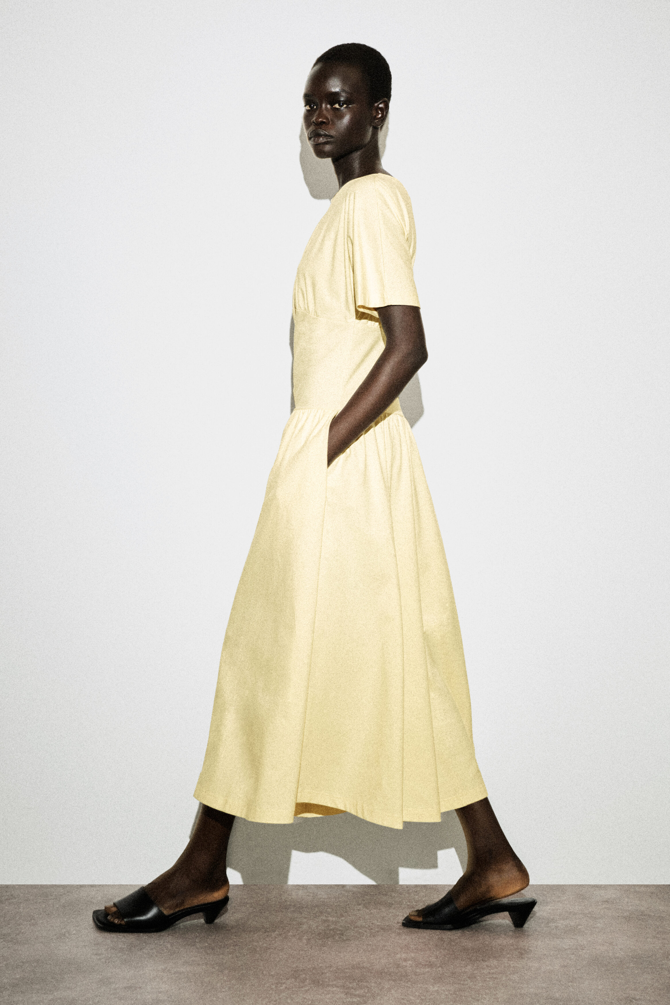 COS Women's Waisted Midi Dress in Yellow | Cotton | Size: XL