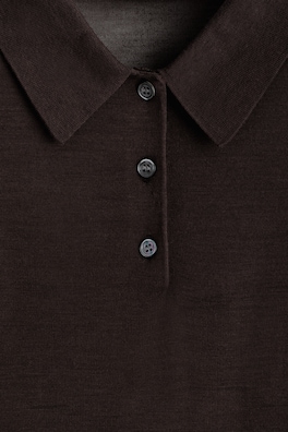 SHEER KNITTED SILK POLO SHIRT — BITTER CHOCOLATE 6