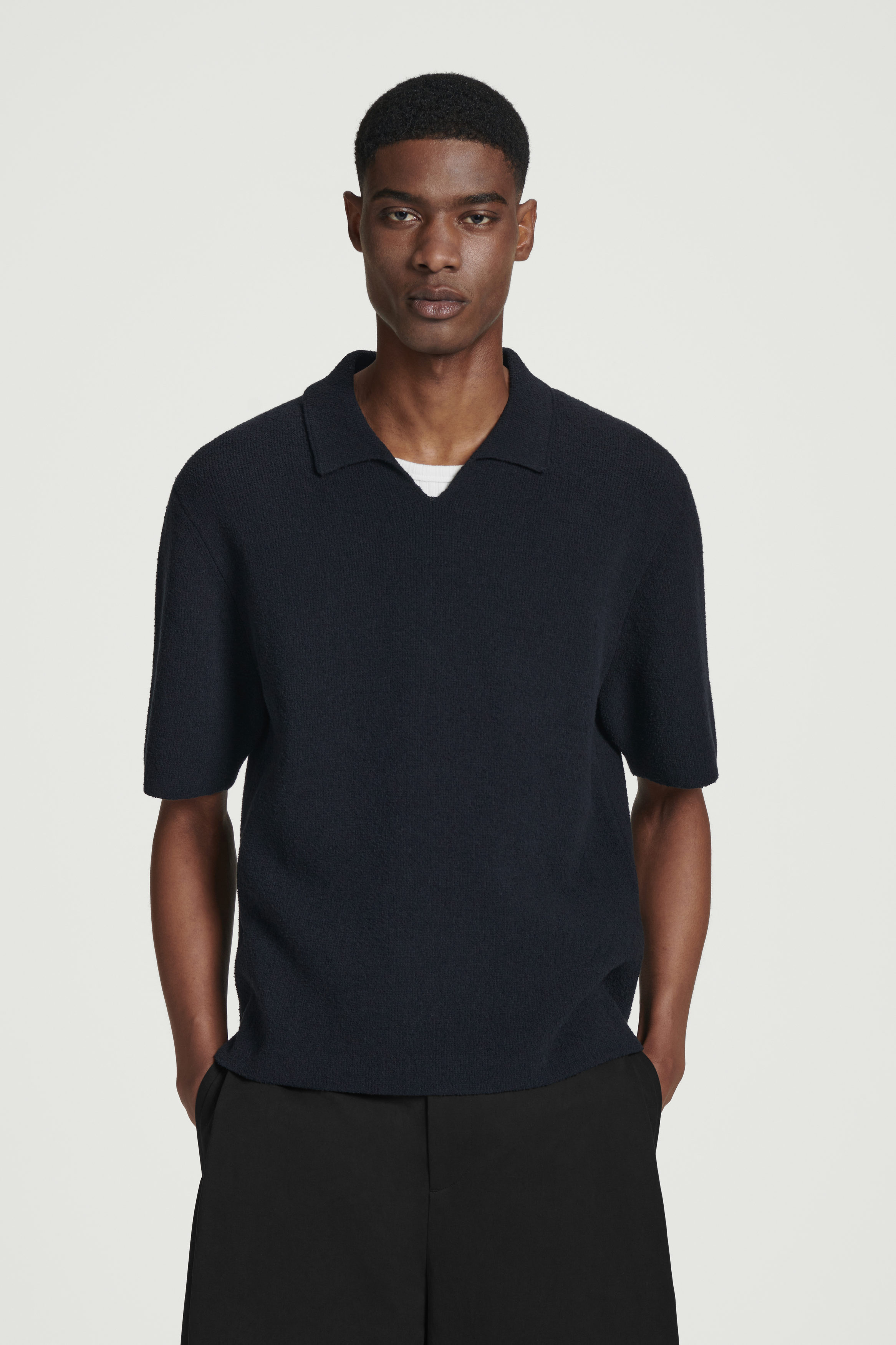 ◆ ◆ South Blue Black Logo Open Collar Polo Shor Black Short Sleeve Open Collar Polo Shirt | River Island